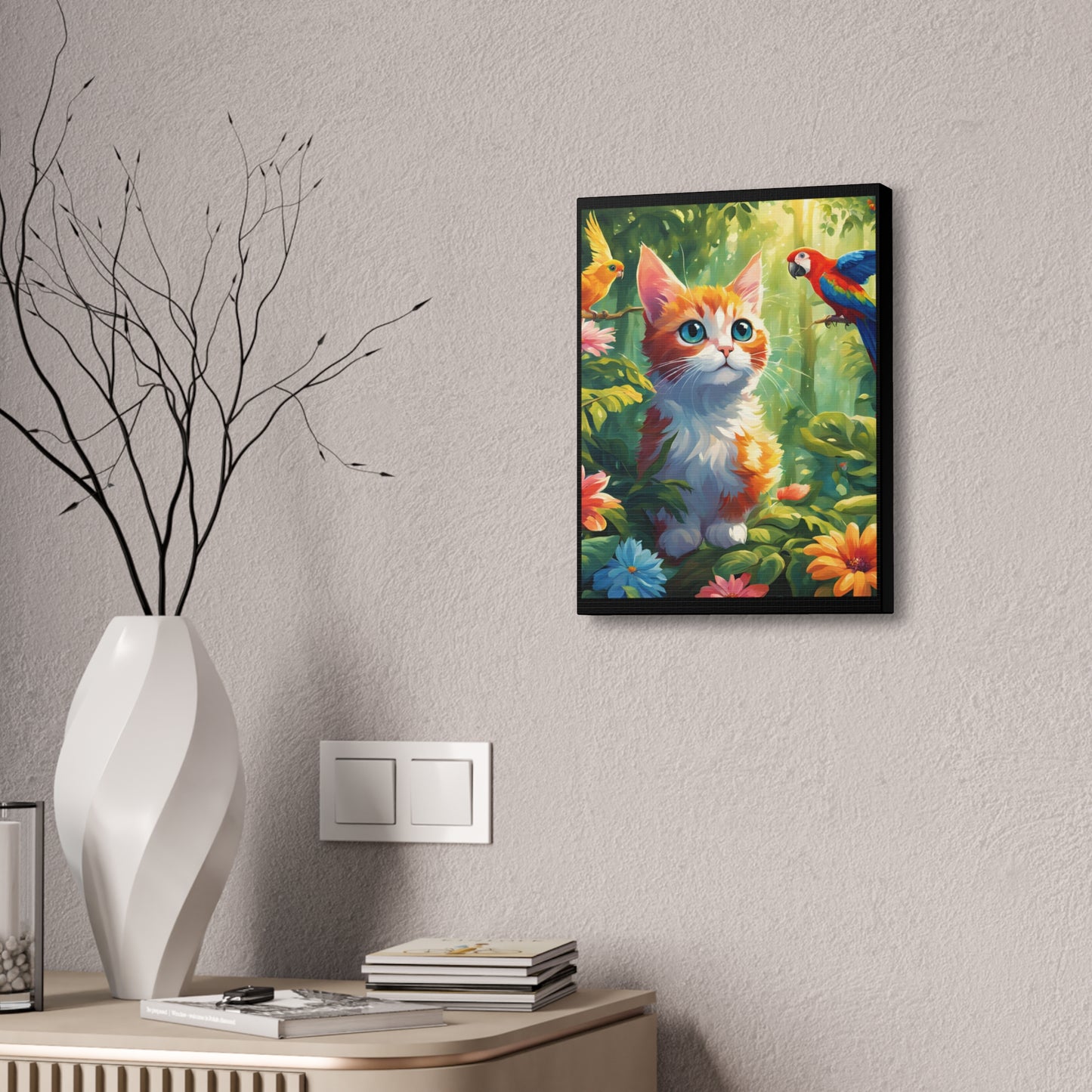 Canvas Stretched, 1.5'' cat parrot flower nature canvas poster