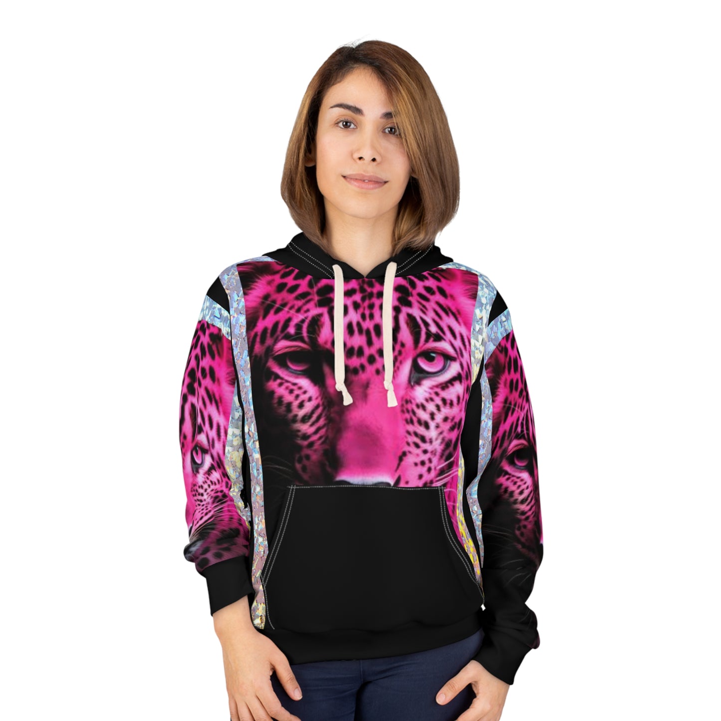 Unisex Pullover Hoodie (AOP) pink leopard fashion