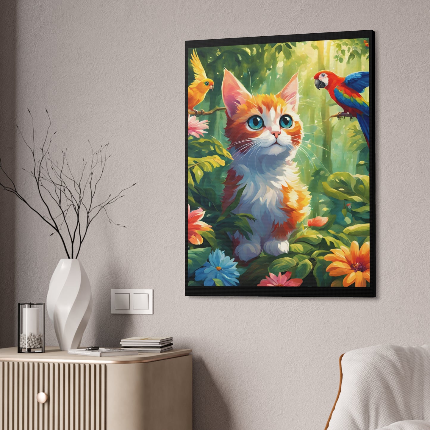 Canvas Stretched, 1.5'' cat parrot flower nature canvas poster