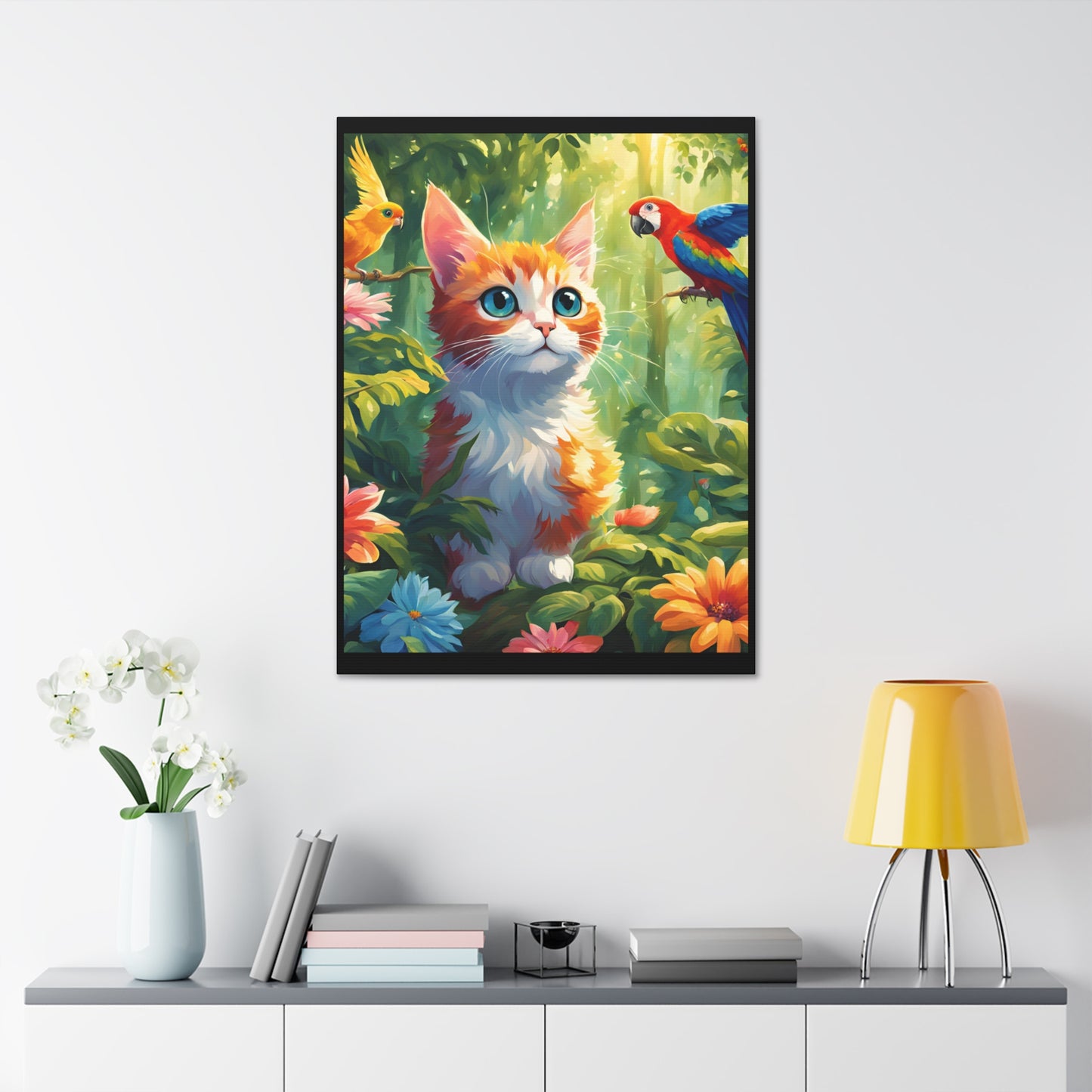 Canvas Stretched, 1.5'' cat parrot flower nature canvas poster