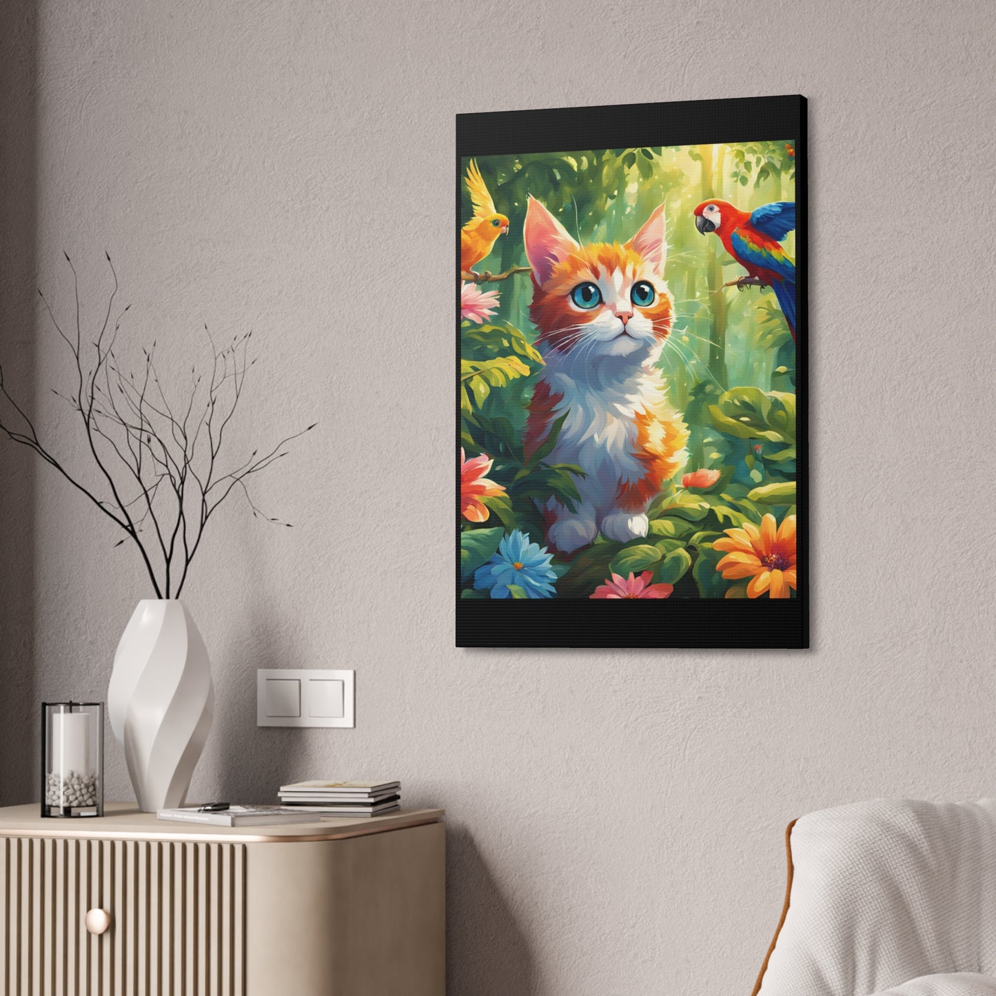 Canvas Stretched, 1.5'' cat parrot flower nature canvas poster