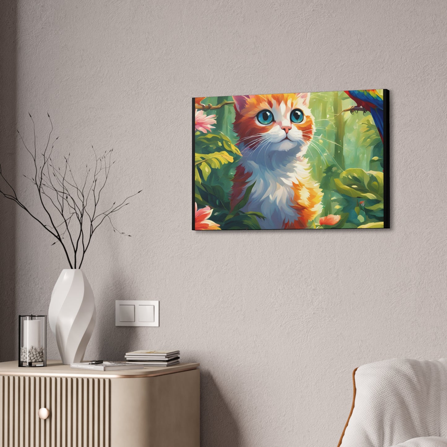 Canvas Stretched, 1.5'' cat parrot flower nature canvas poster