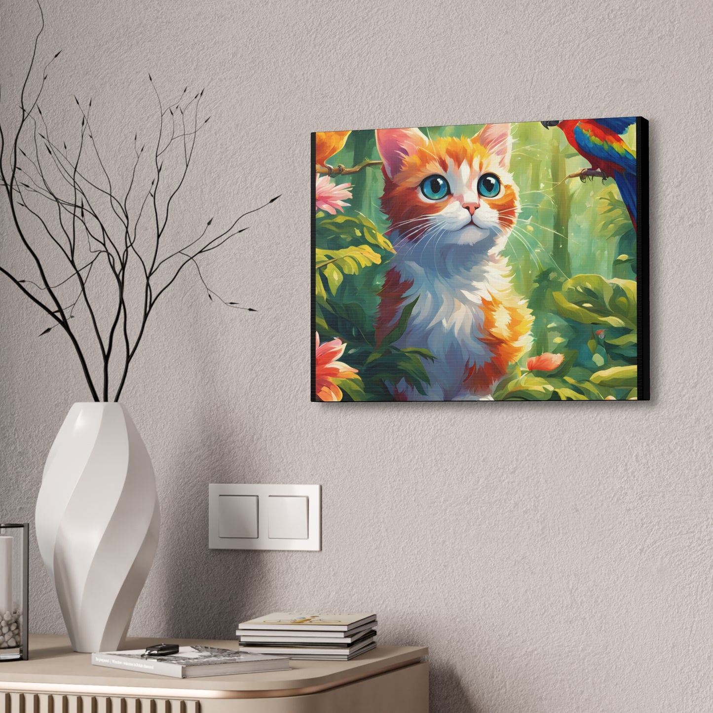 Canvas Stretched, 1.5'' cat parrot flower nature canvas poster