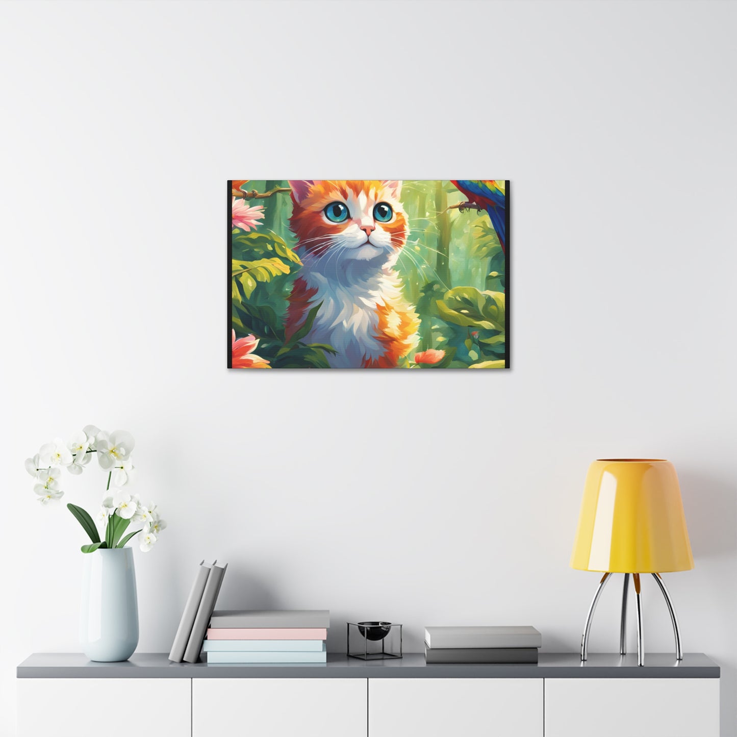 Canvas Stretched, 1.5'' cat parrot flower nature canvas poster