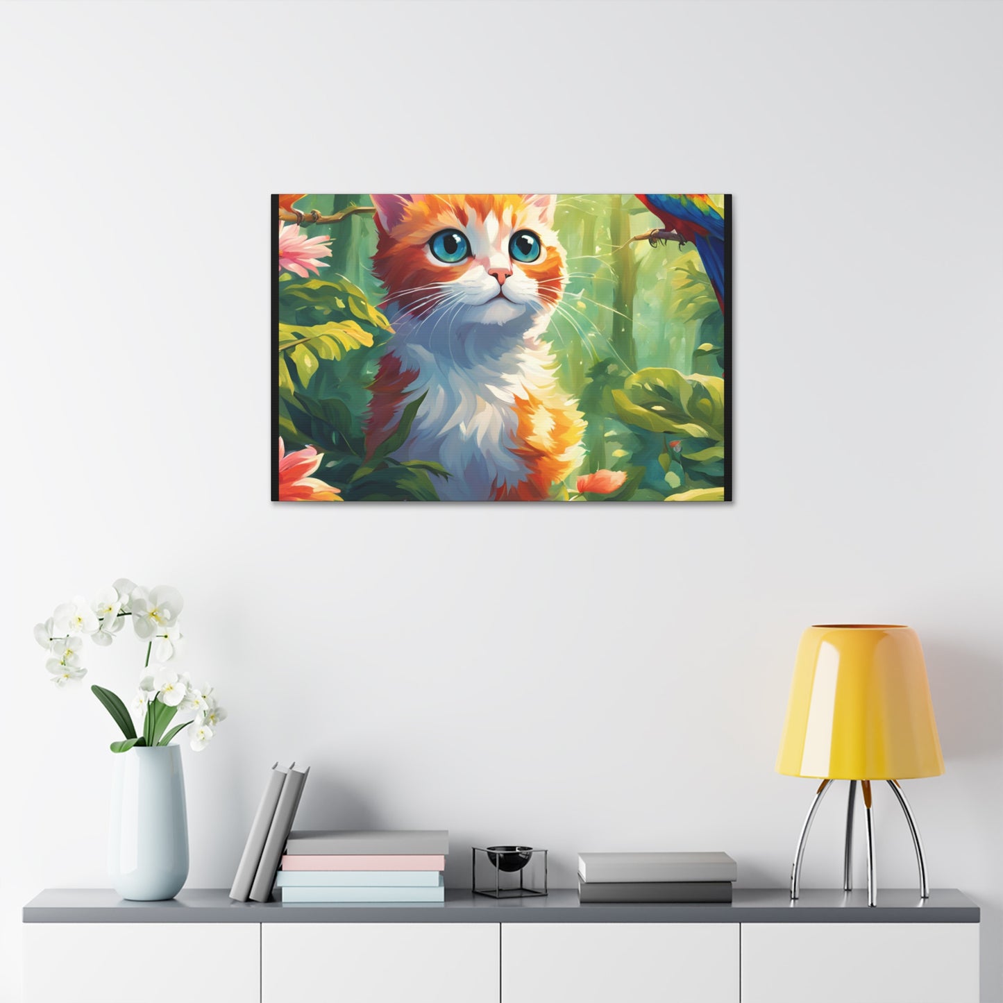 Canvas Stretched, 1.5'' cat parrot flower nature canvas poster