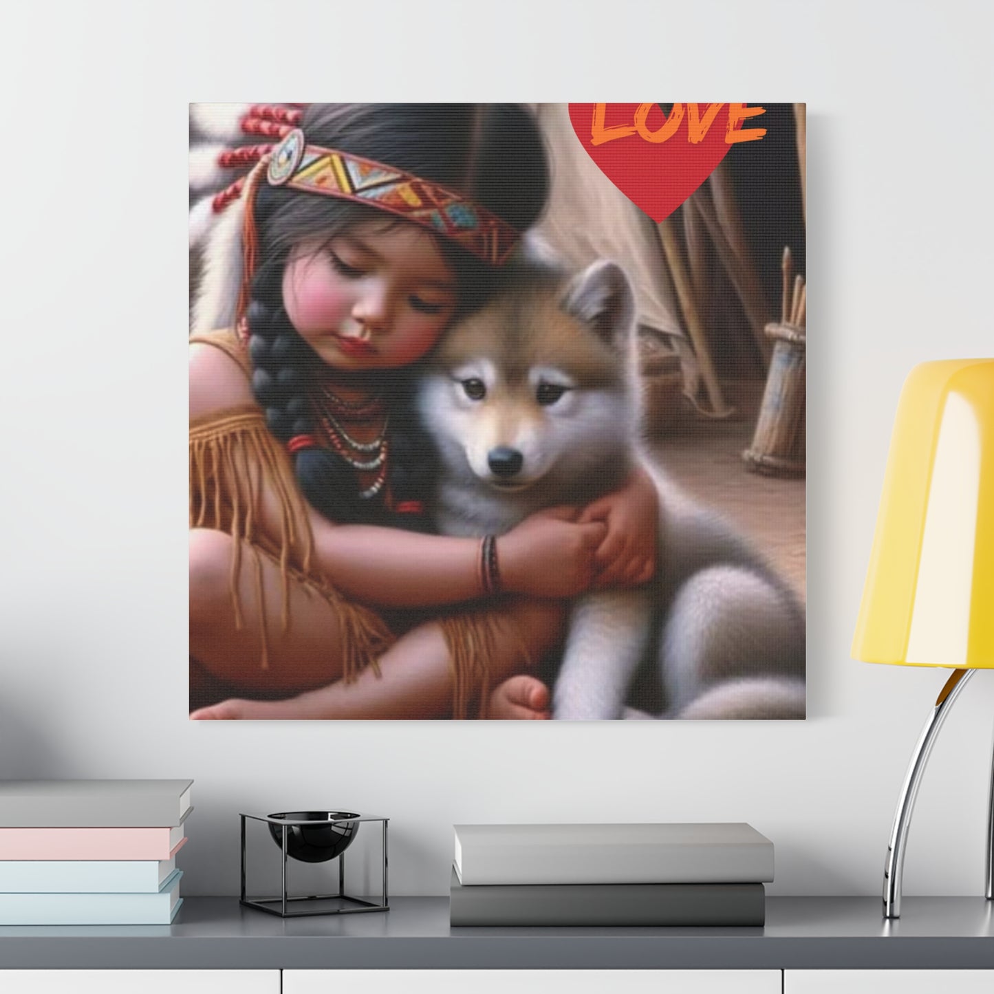 Classic Canvas design wolf puppy indian forest print