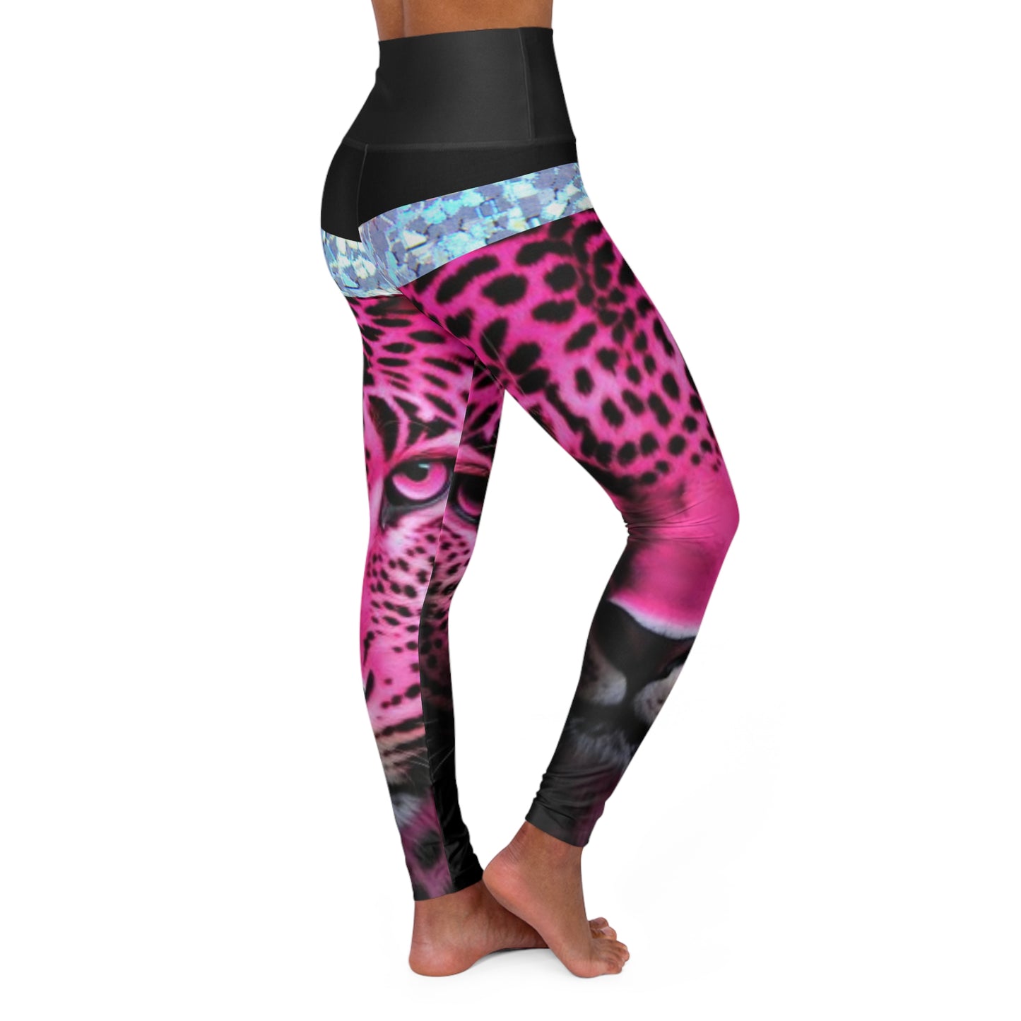 High Waisted Yoga Leggings (AOP) pink leopard animal design