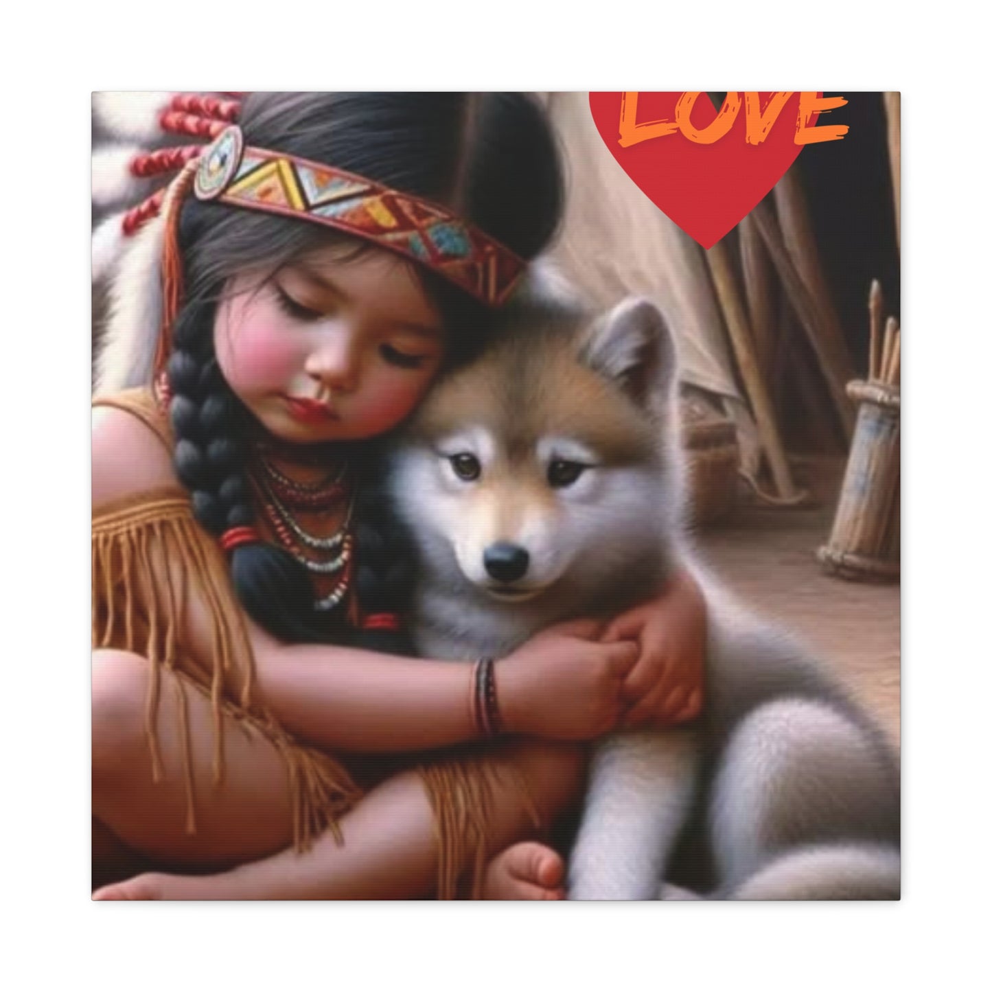 Classic Canvas design wolf puppy indian forest print