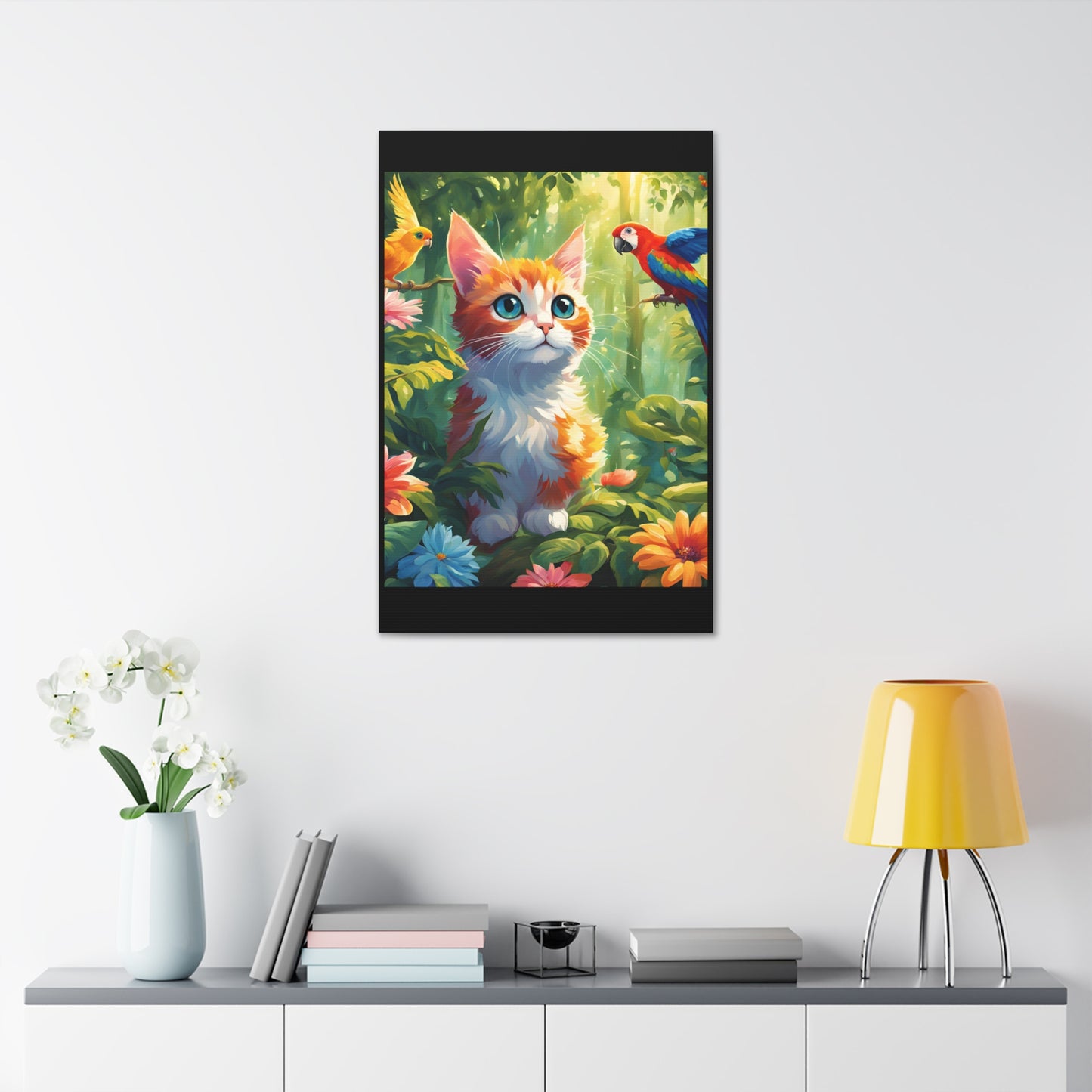 Canvas Stretched, 1.5'' cat parrot flower nature canvas poster