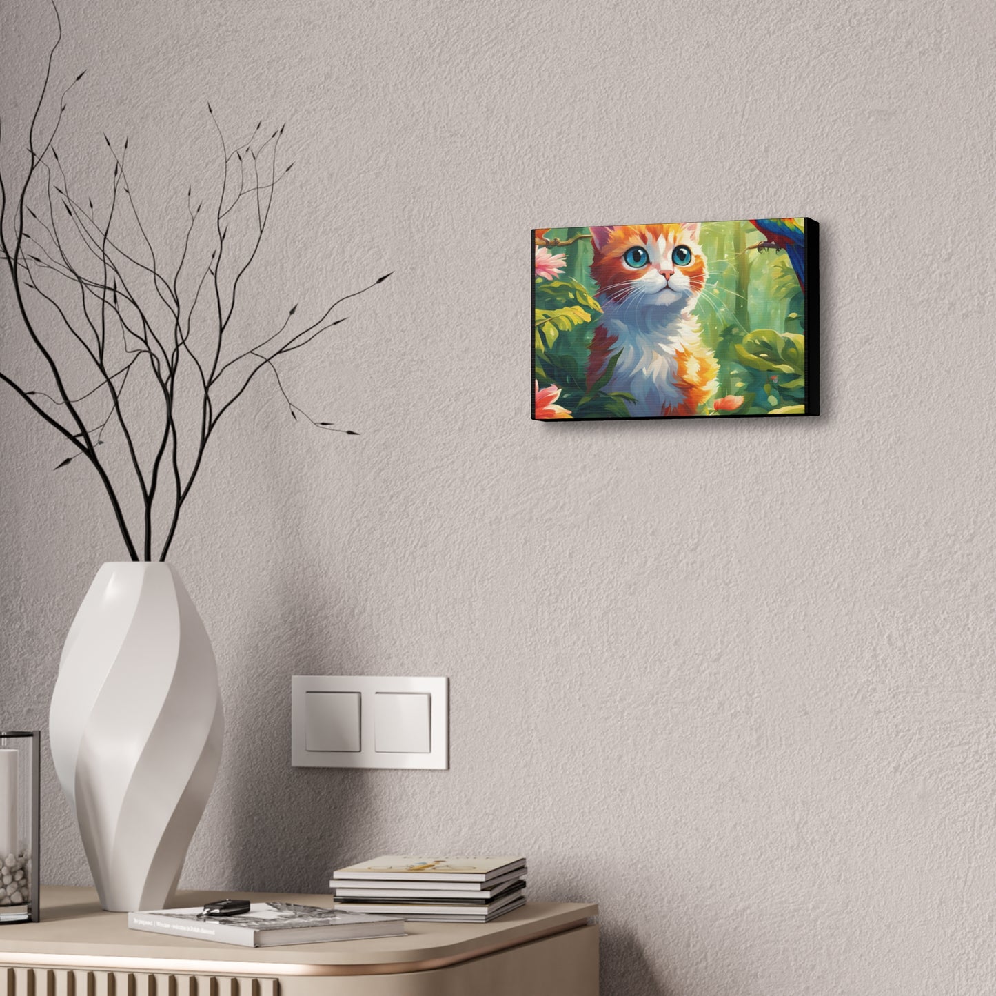 Canvas Stretched, 1.5'' cat parrot flower nature canvas poster