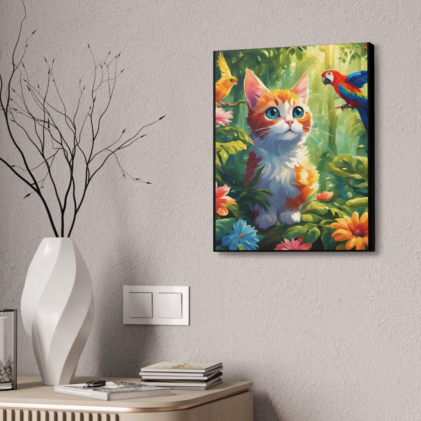 Canvas Stretched, 1.5'' cat parrot flower nature canvas poster