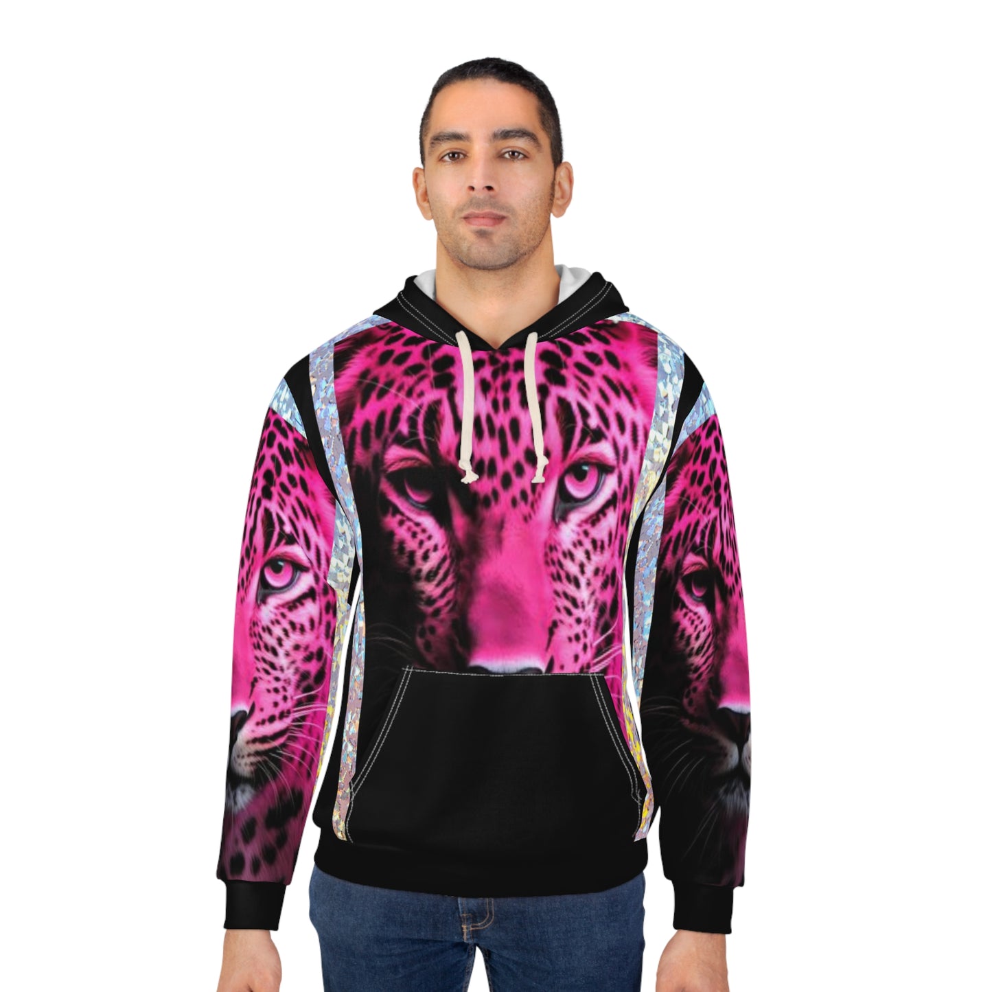 Unisex Pullover Hoodie (AOP) pink leopard fashion