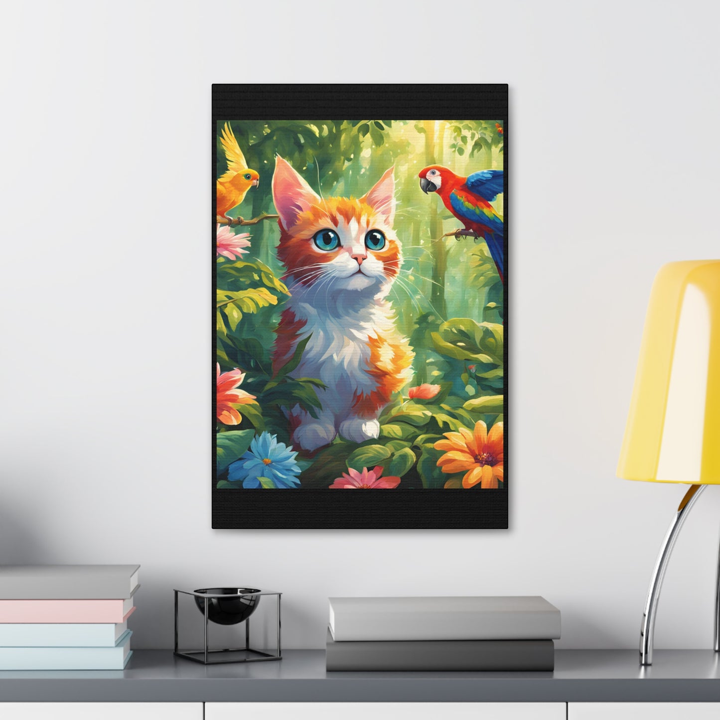 Canvas Stretched, 1.5'' cat parrot flower nature canvas poster