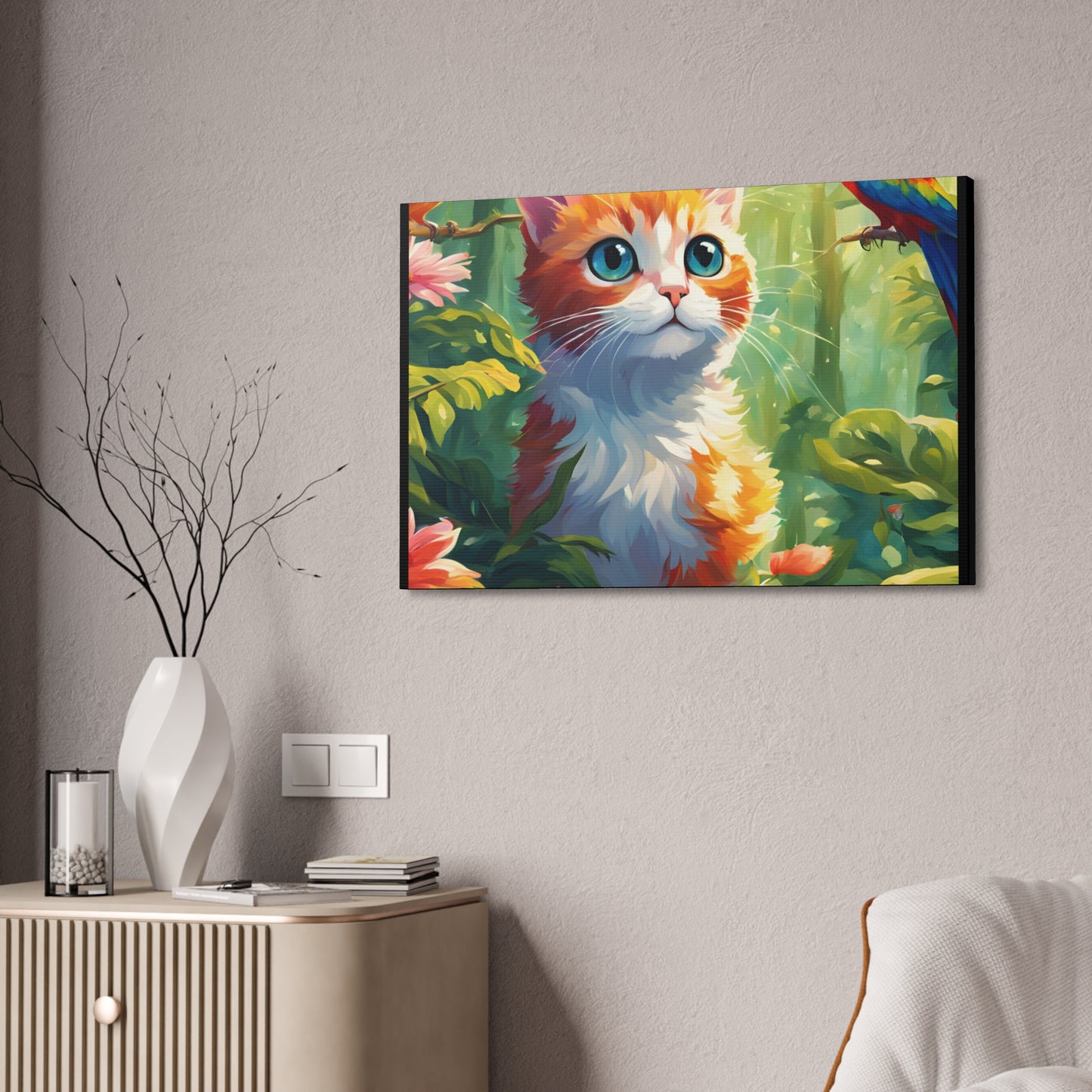 Canvas Stretched, 1.5'' cat parrot flower nature canvas poster