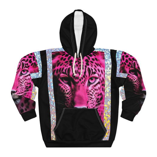 Unisex Pullover Hoodie (AOP) pink leopard fashion