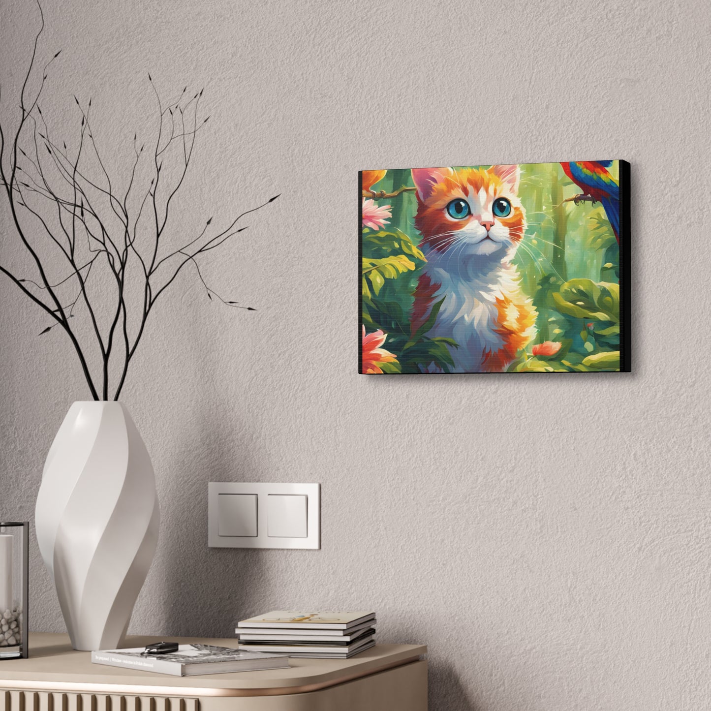 Canvas Stretched, 1.5'' cat parrot flower nature canvas poster