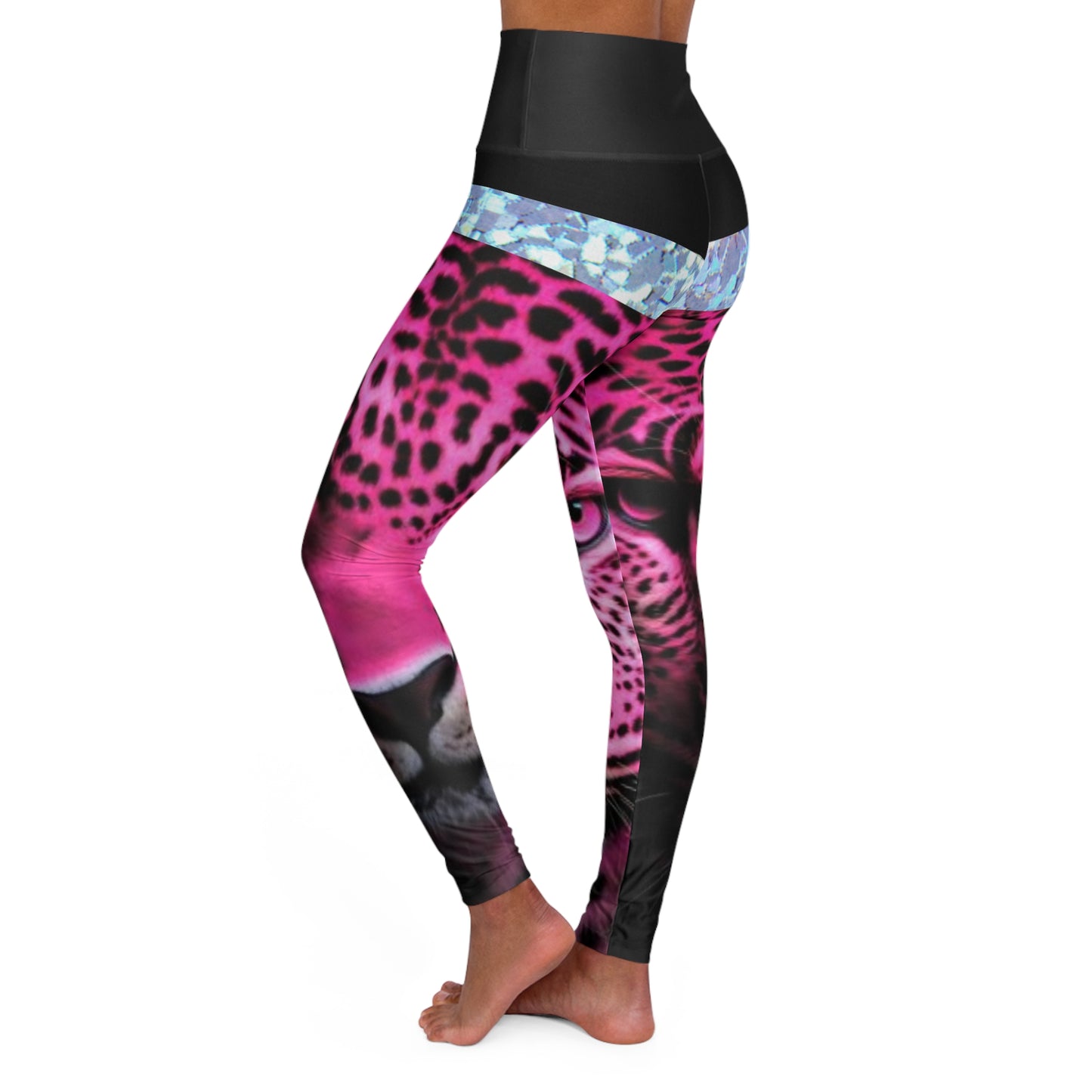 High Waisted Yoga Leggings (AOP) pink leopard animal design