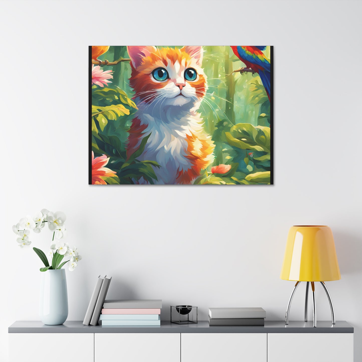 Canvas Stretched, 1.5'' cat parrot flower nature canvas poster