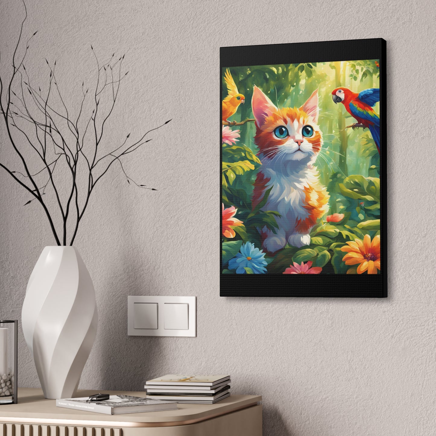 Canvas Stretched, 1.5'' cat parrot flower nature canvas poster