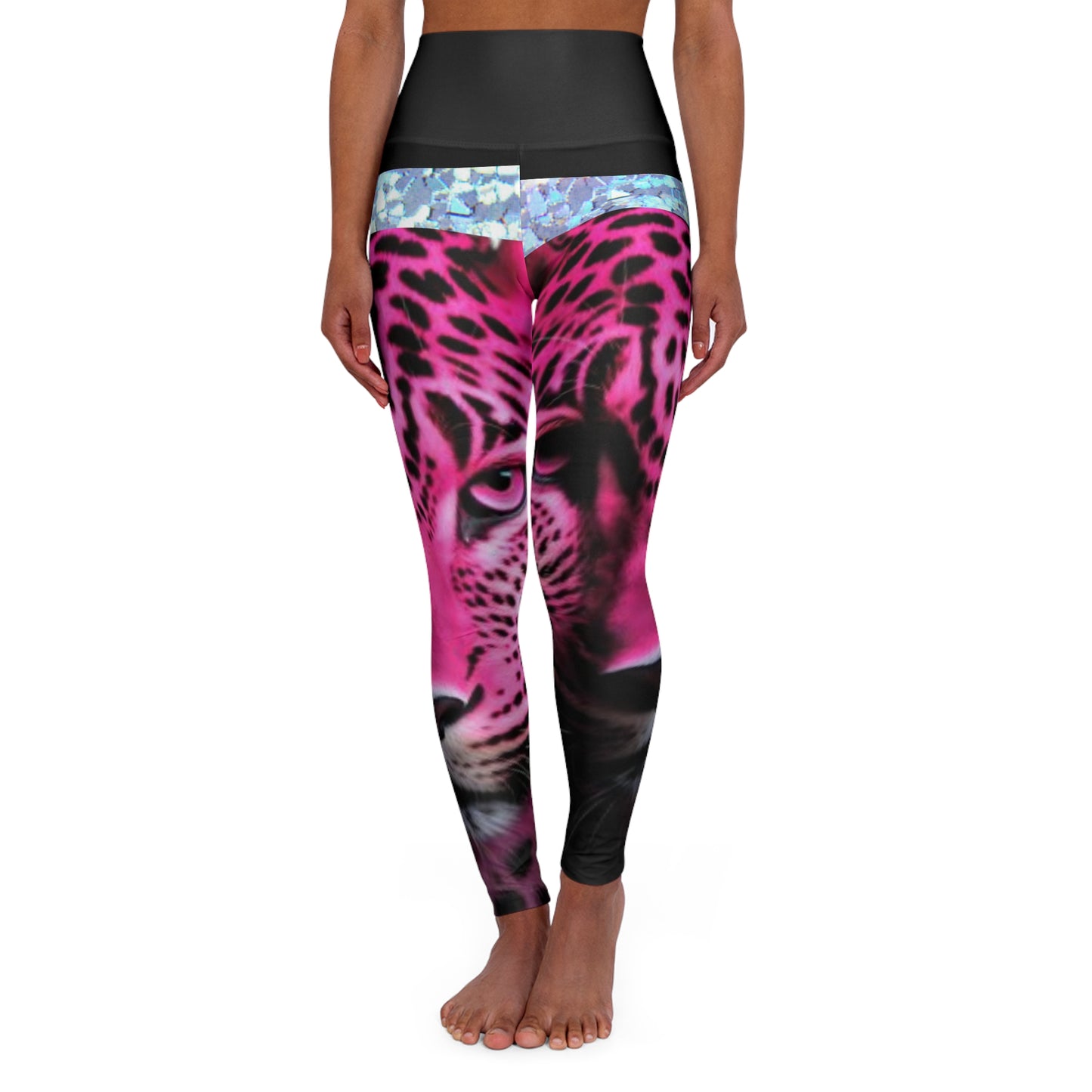 High Waisted Yoga Leggings (AOP) pink leopard animal design