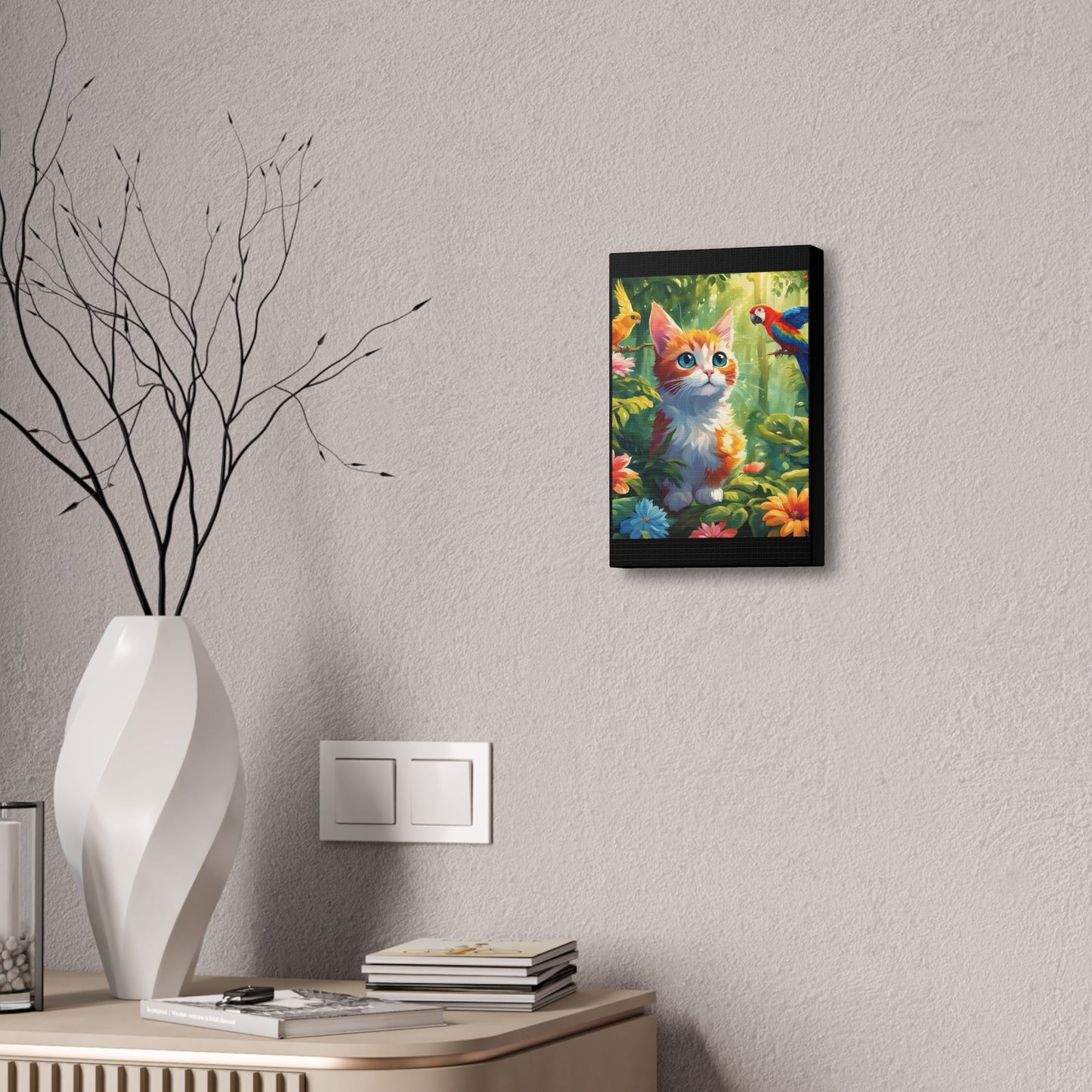 Canvas Stretched, 1.5'' cat parrot flower nature canvas poster