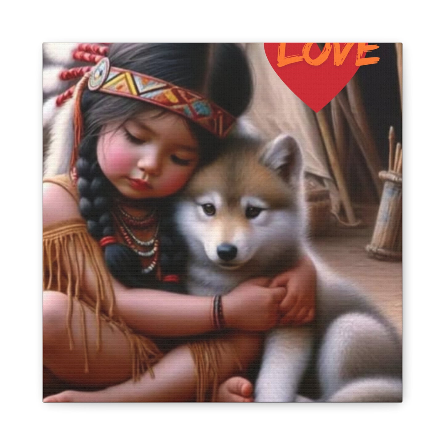 Classic Canvas design wolf puppy indian forest print