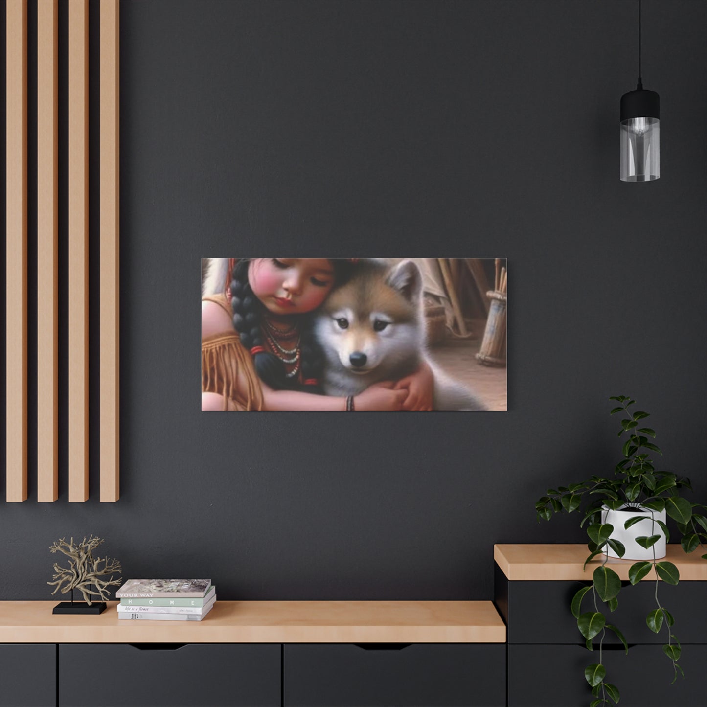 Classic Canvas design wolf puppy indian forest print