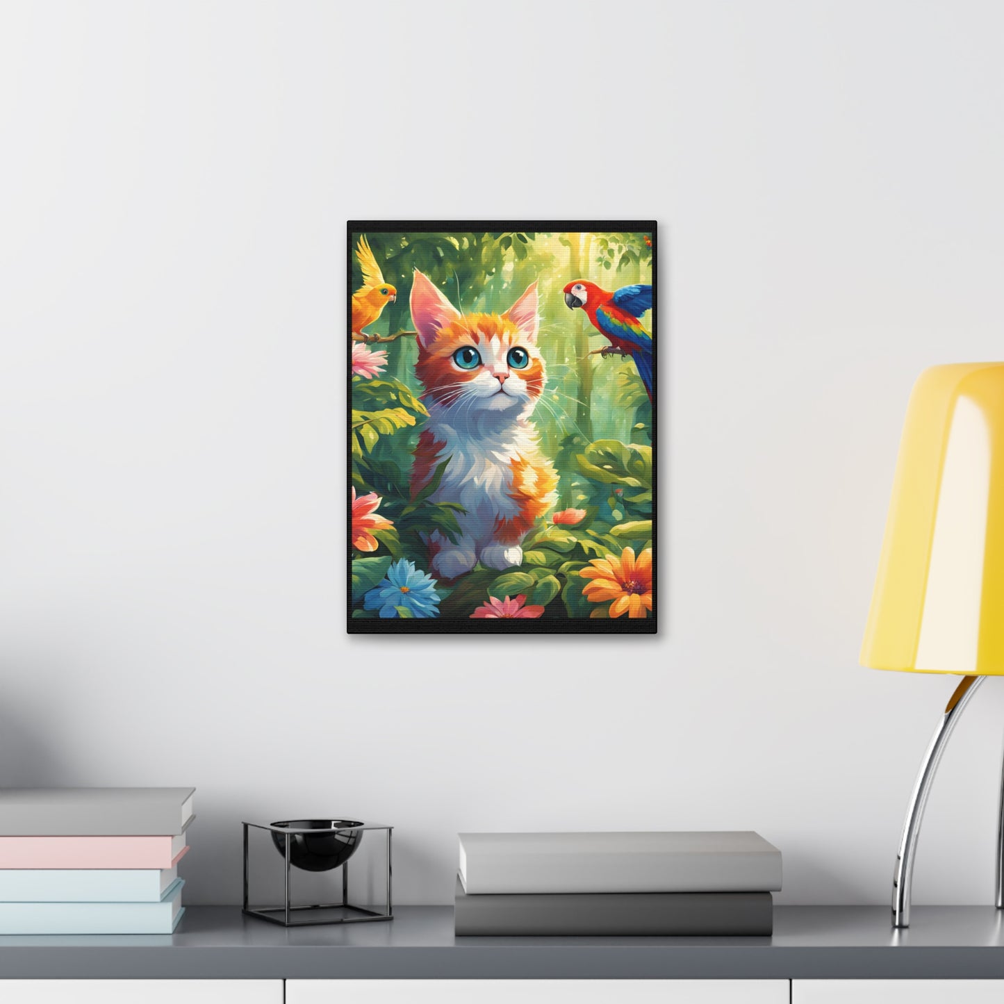 Canvas Stretched, 1.5'' cat parrot flower nature canvas poster