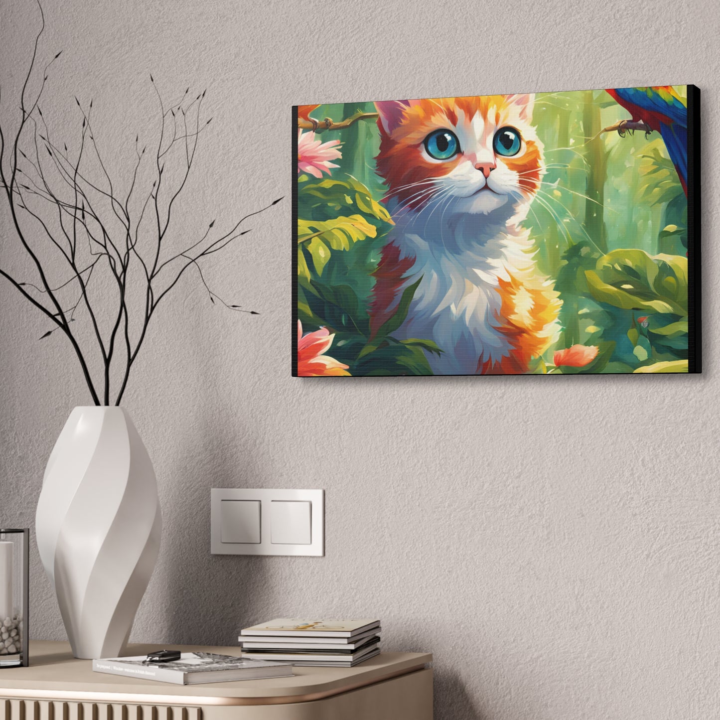 Canvas Stretched, 1.5'' cat parrot flower nature canvas poster