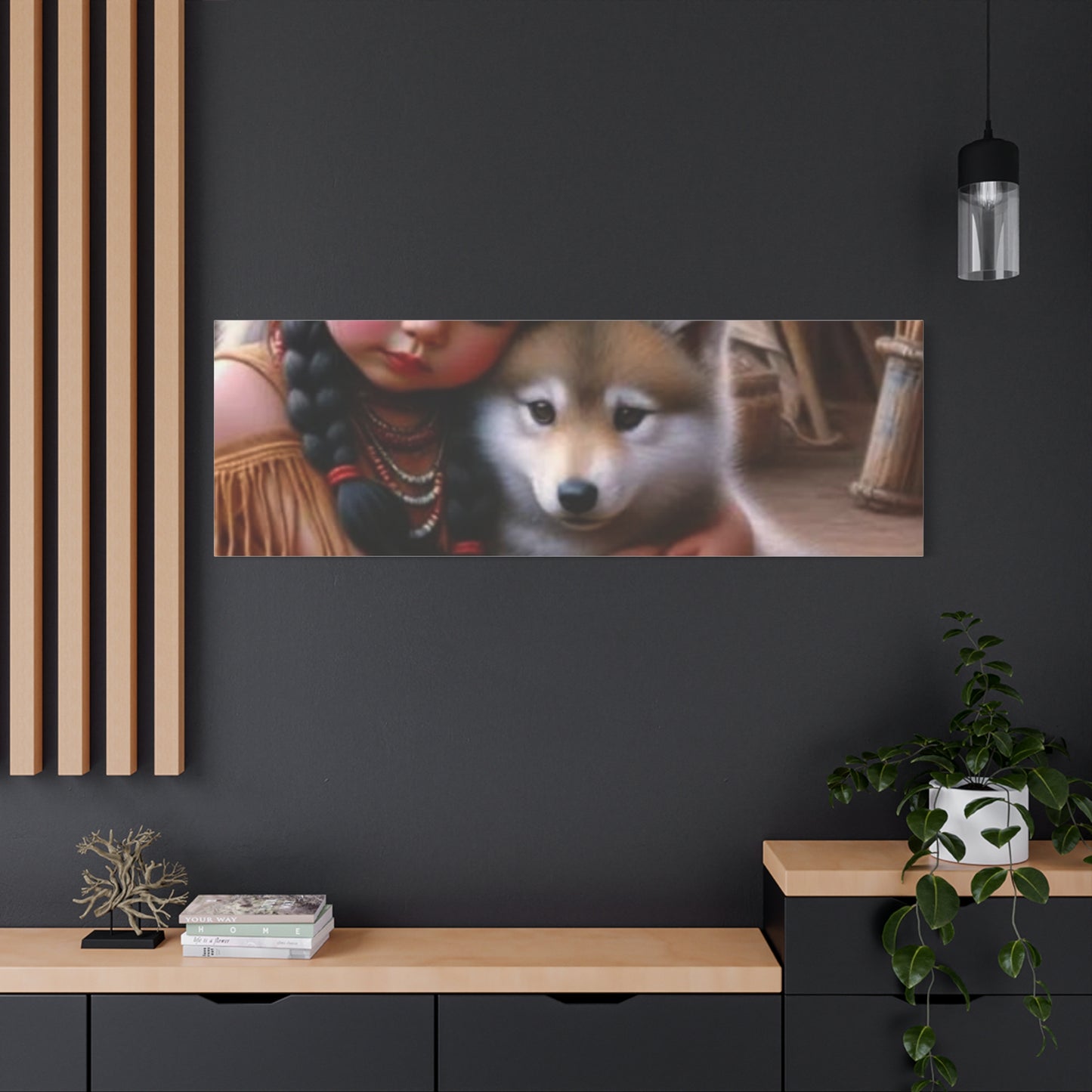 Classic Canvas design wolf puppy indian forest print