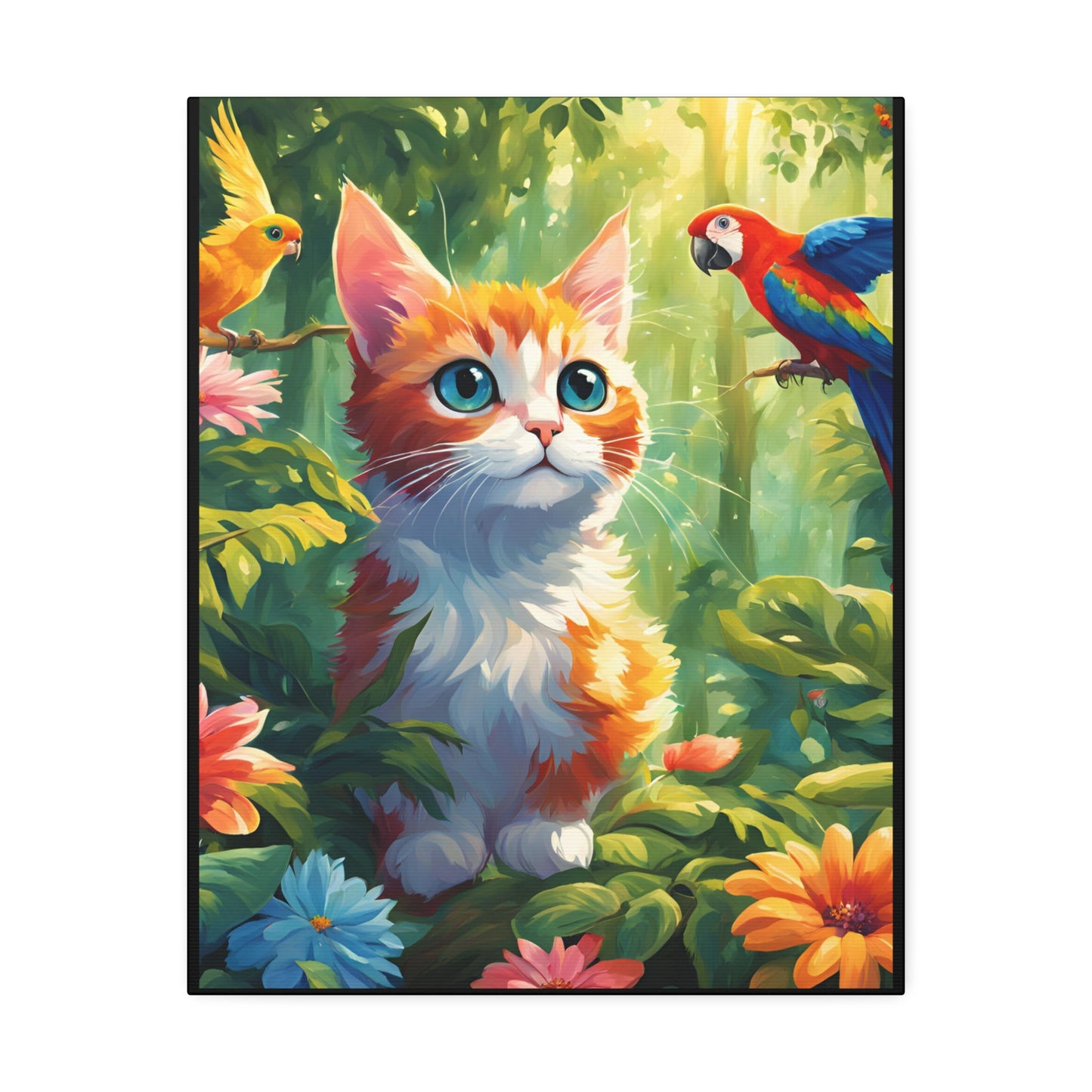 Canvas Stretched, 1.5'' cat parrot flower nature canvas poster