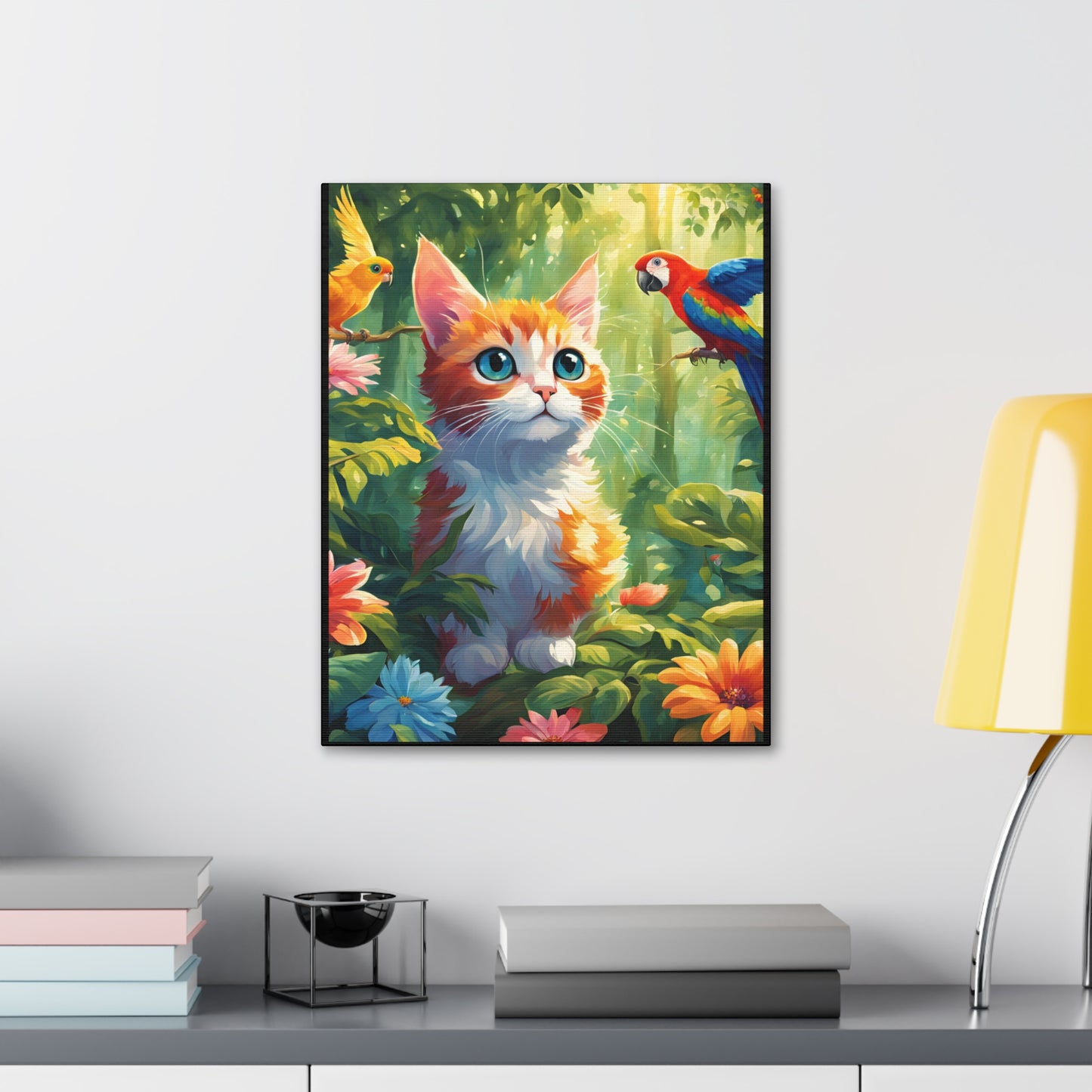 Canvas Stretched, 1.5'' cat parrot flower nature canvas poster