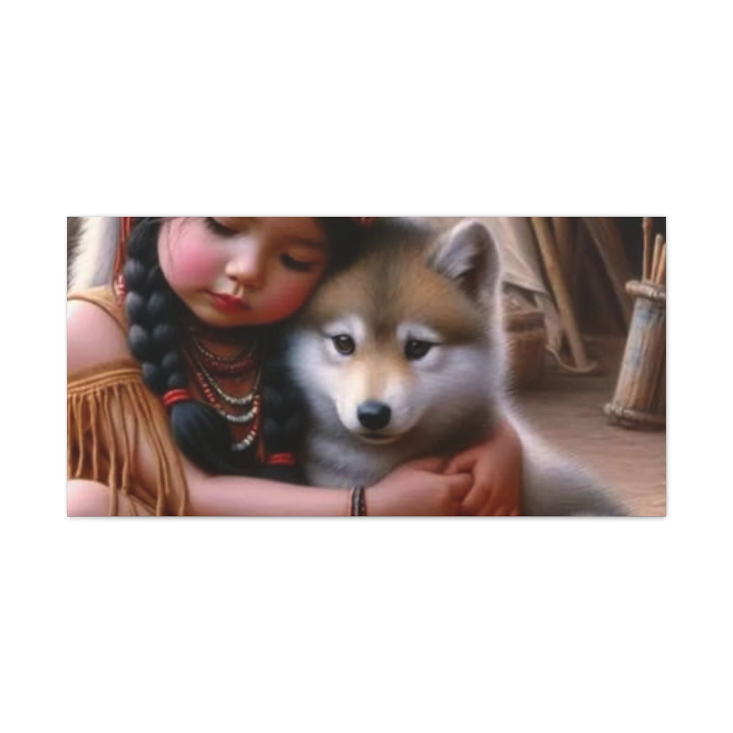 Classic Canvas design wolf puppy indian forest print