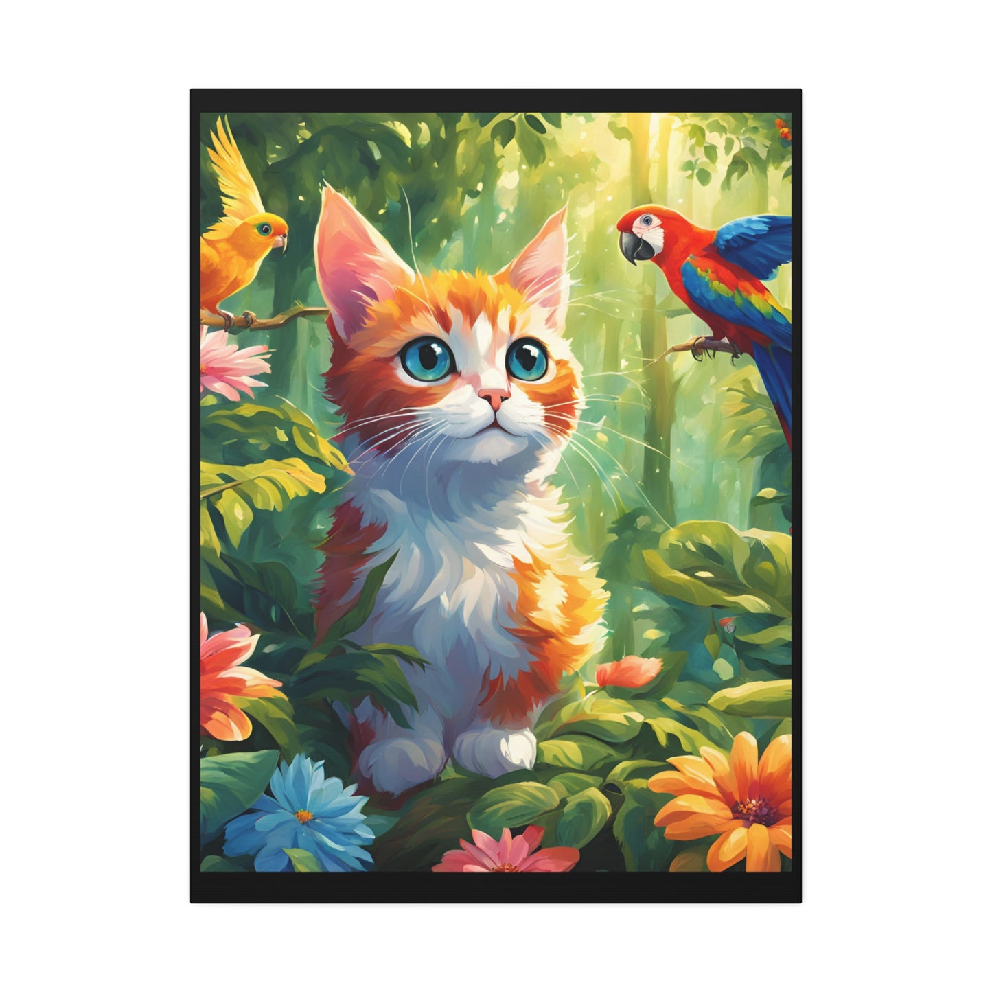 Canvas Stretched, 1.5'' cat parrot flower nature canvas poster