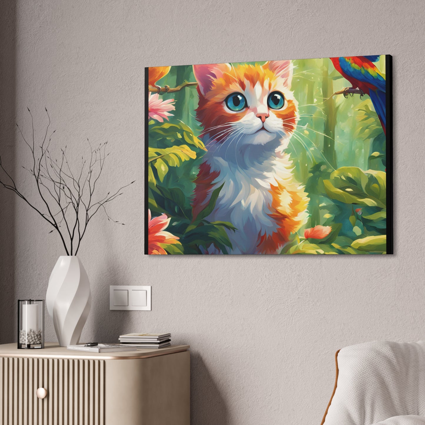 Canvas Stretched, 1.5'' cat parrot flower nature canvas poster