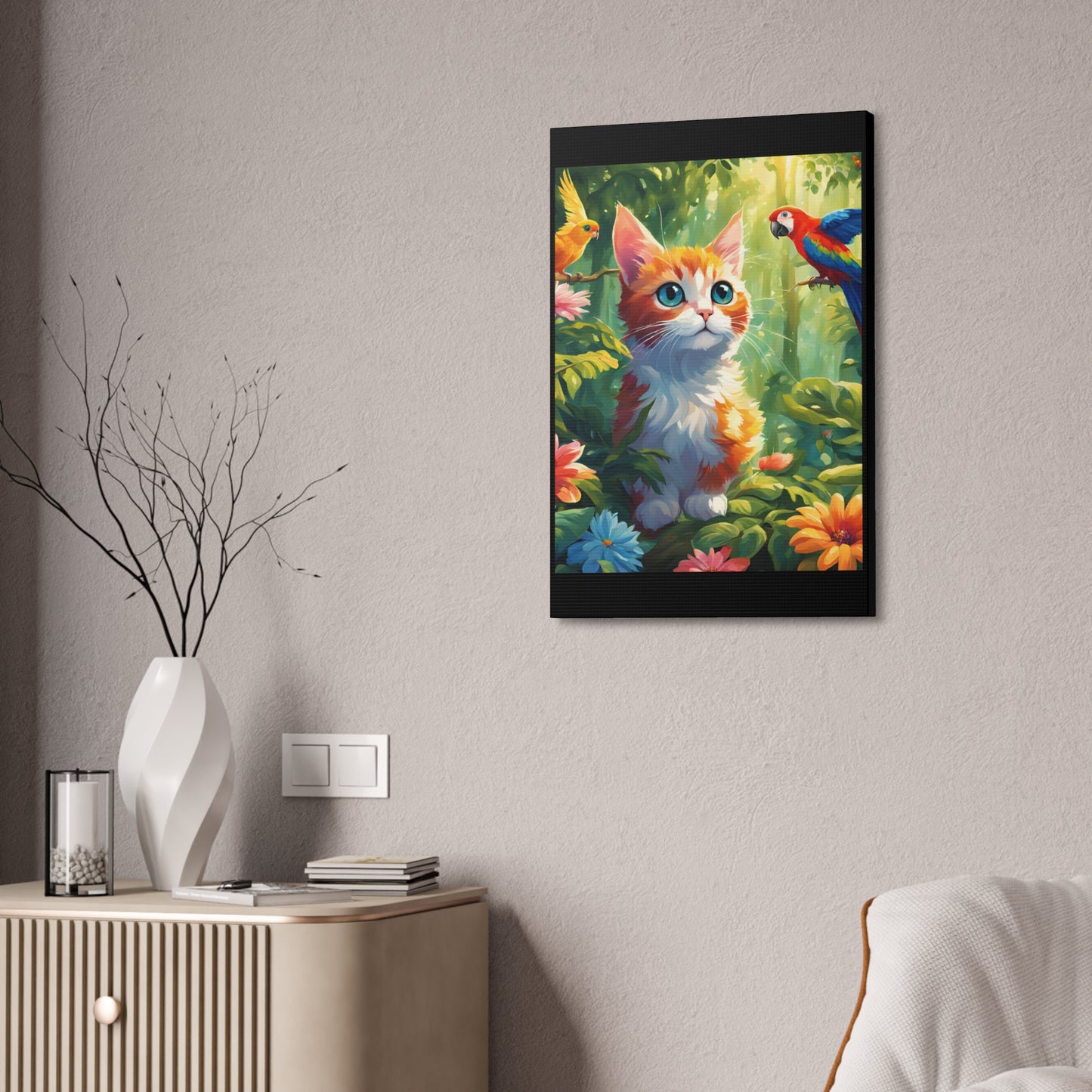 Canvas Stretched, 1.5'' cat parrot flower nature canvas poster