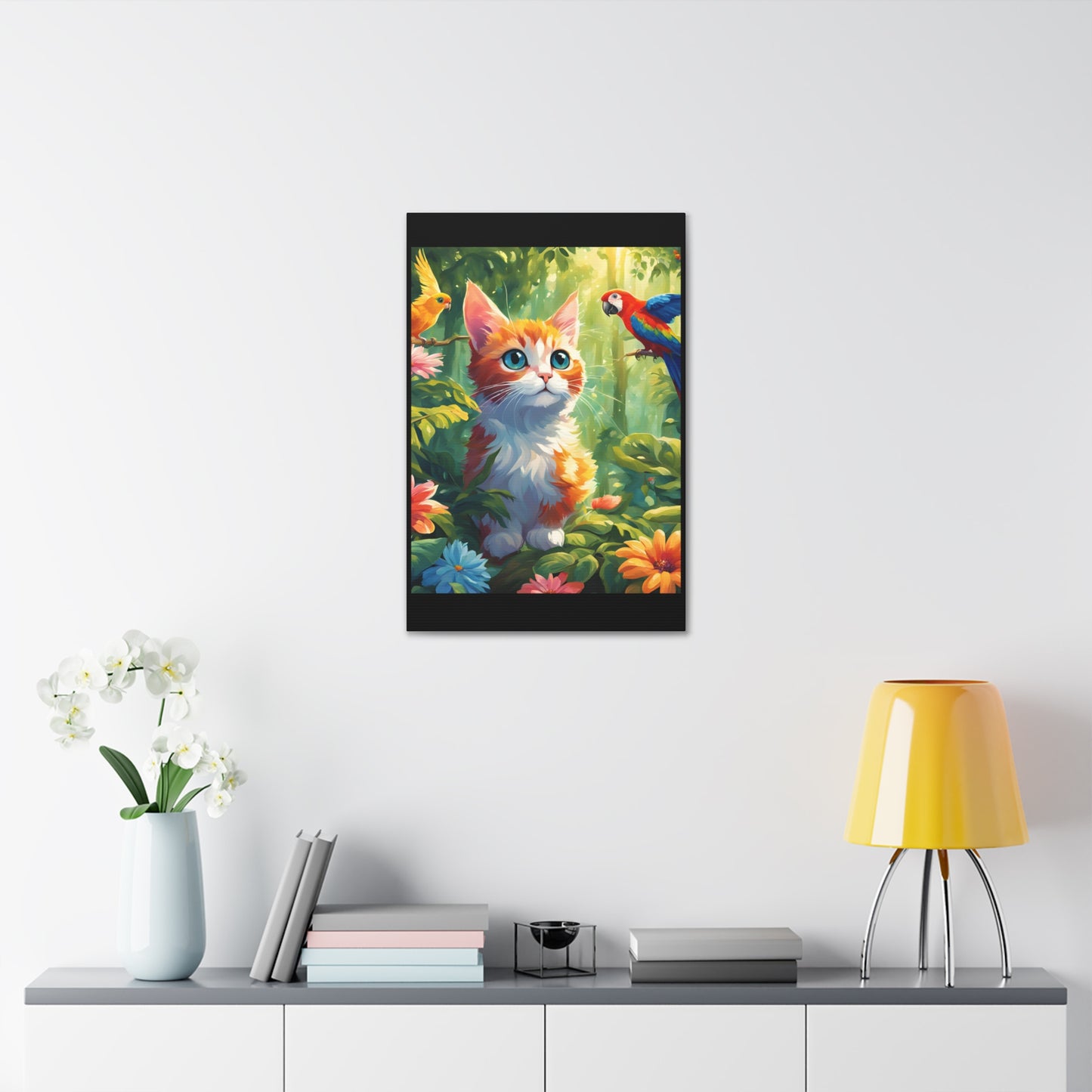 Canvas Stretched, 1.5'' cat parrot flower nature canvas poster