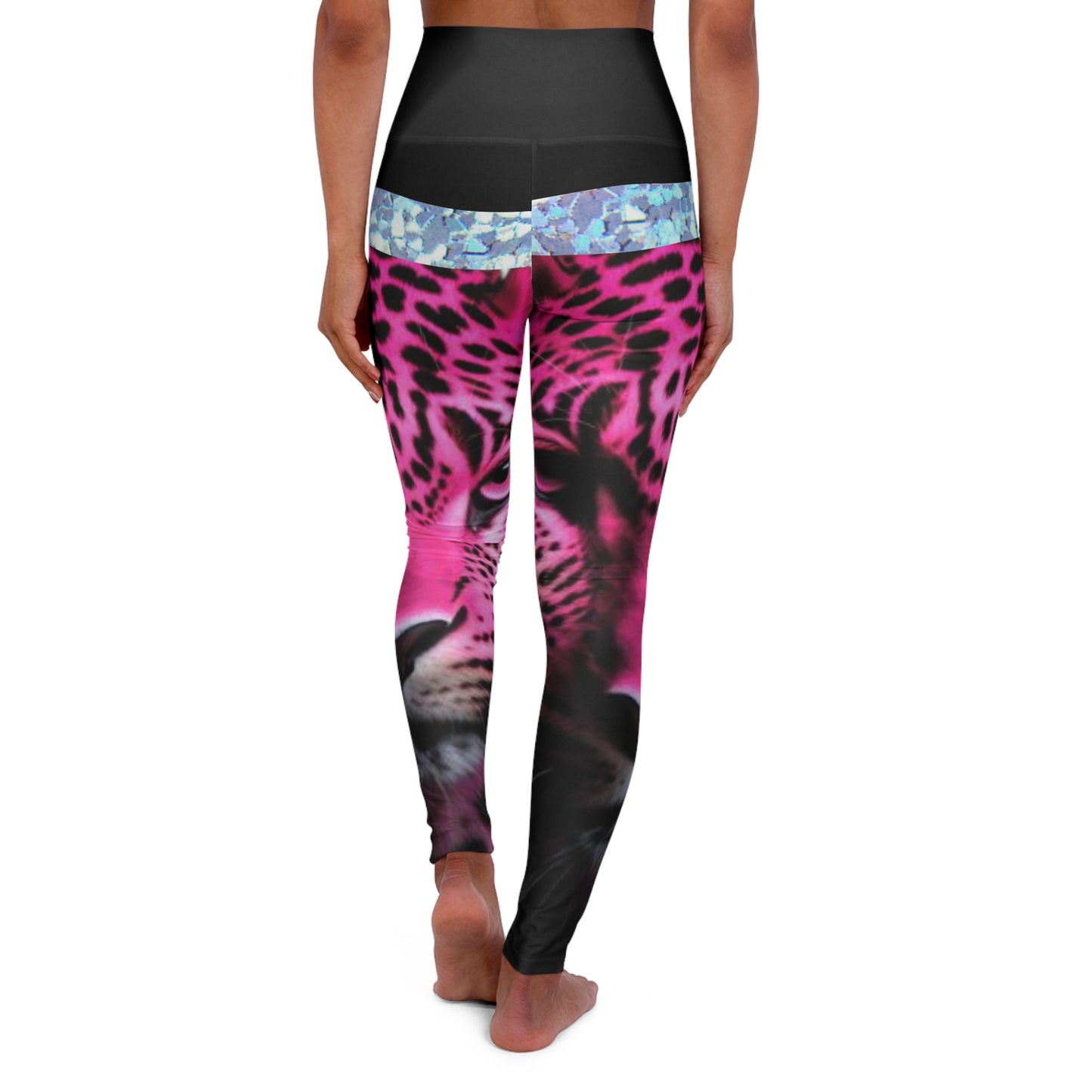 High Waisted Yoga Leggings (AOP) pink leopard animal design