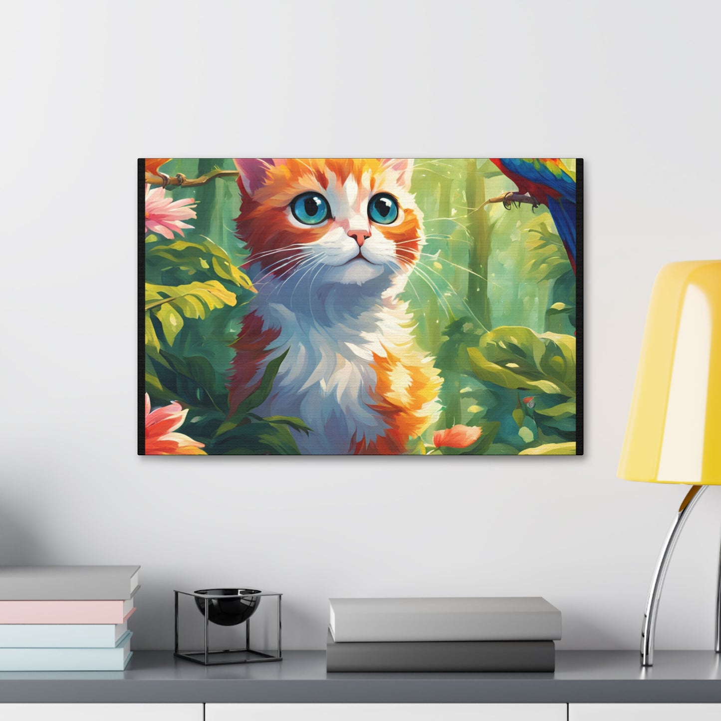 Canvas Stretched, 1.5'' cat parrot flower nature canvas poster