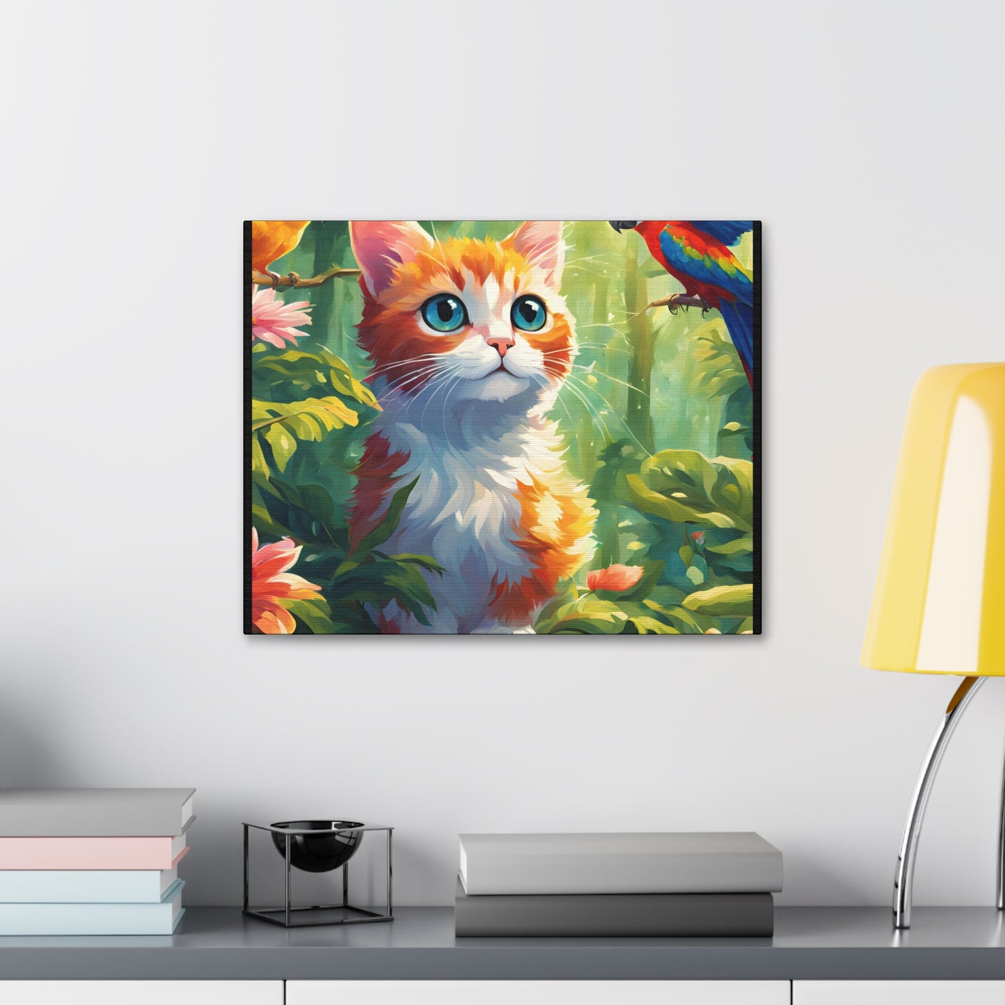 Canvas Stretched, 1.5'' cat parrot flower nature canvas poster