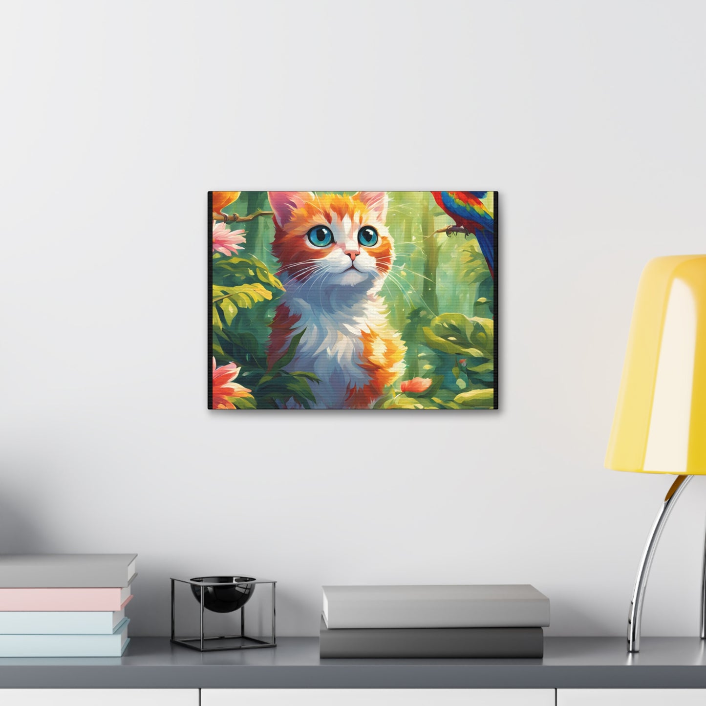 Canvas Stretched, 1.5'' cat parrot flower nature canvas poster