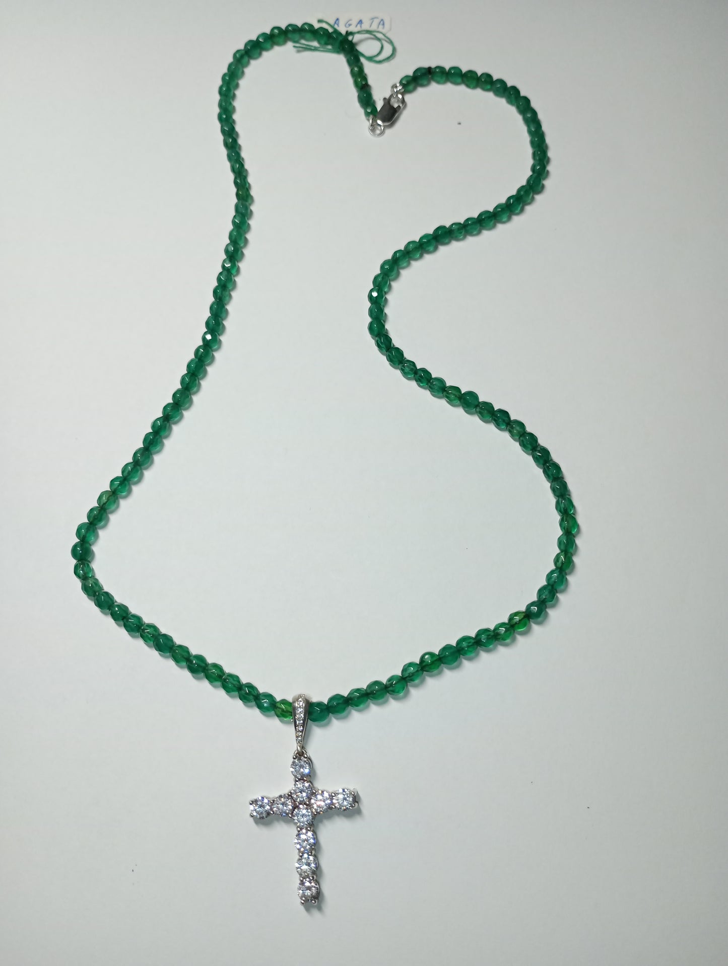 collana agata verde sfaccettata chiusura pendente oro 18kt argento con zirconi moda fashion made in italy