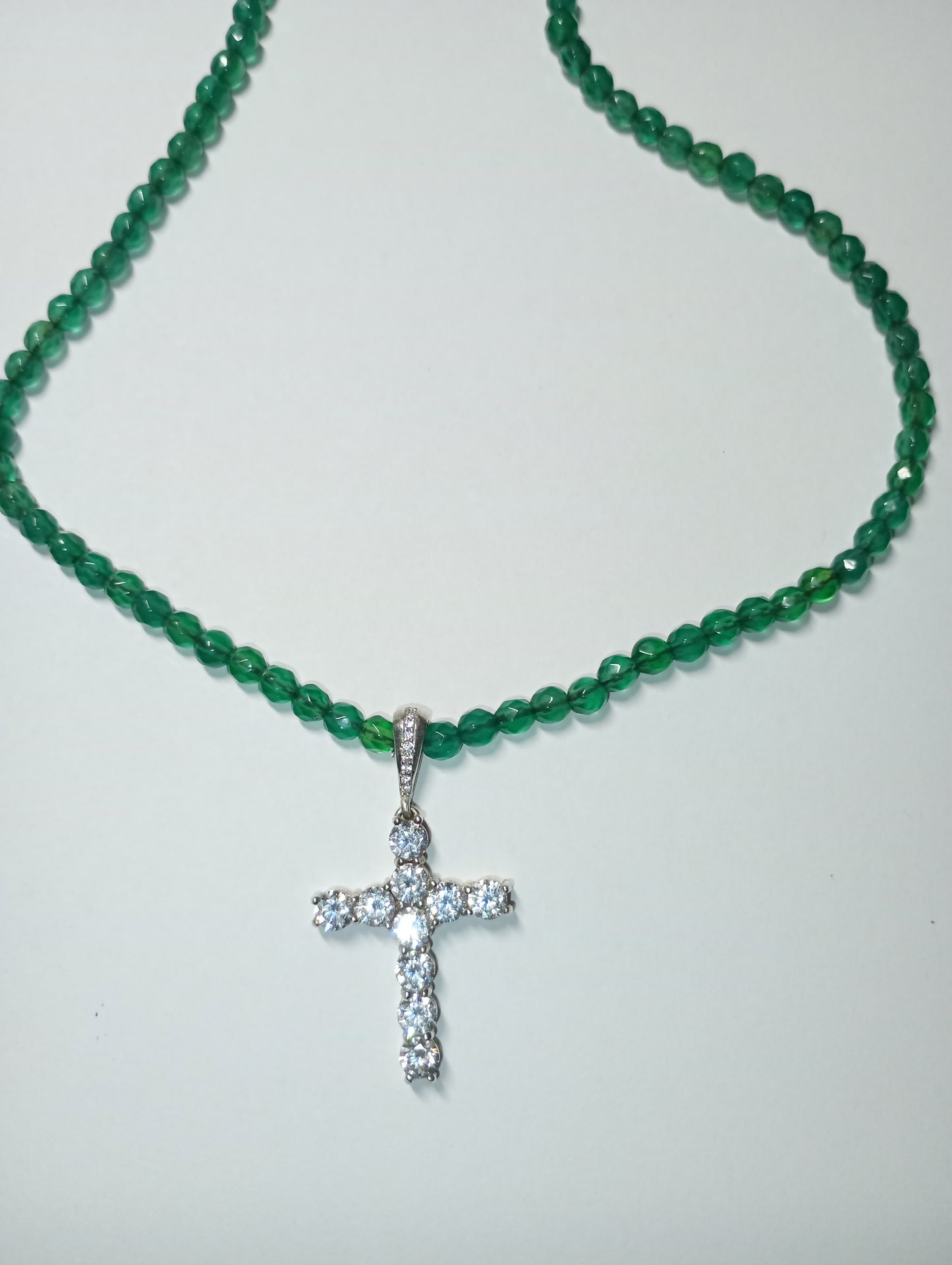 collana agata verde sfaccettata chiusura pendente oro 18kt argento con zirconi moda fashion made in italy