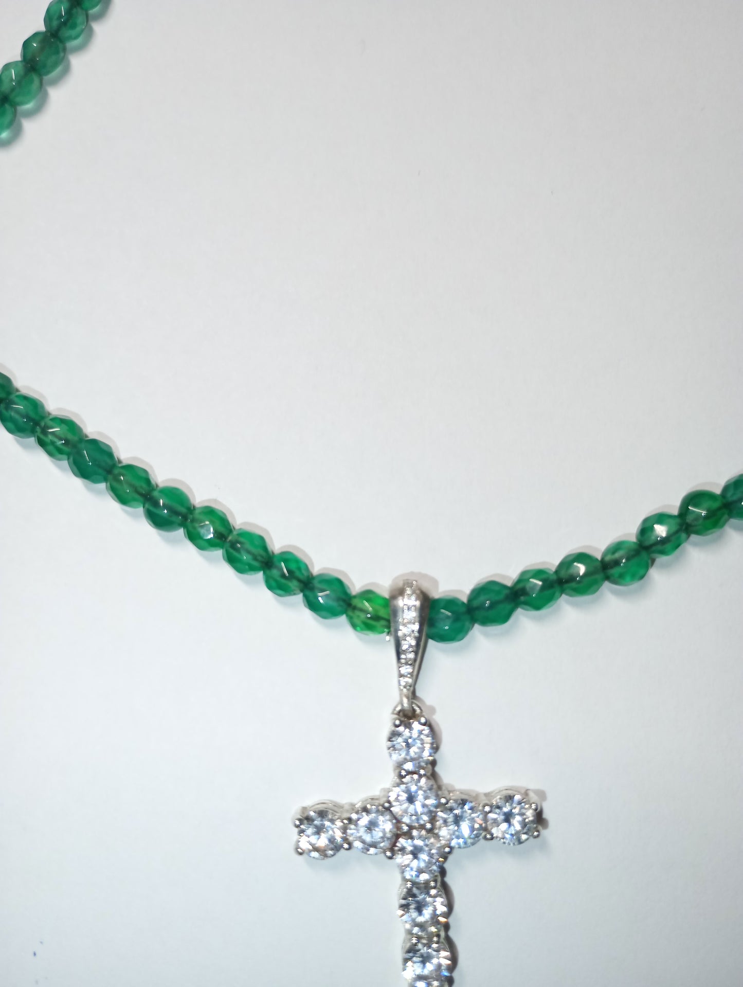 collana agata verde sfaccettata chiusura pendente oro 18kt argento con zirconi moda fashion made in italy