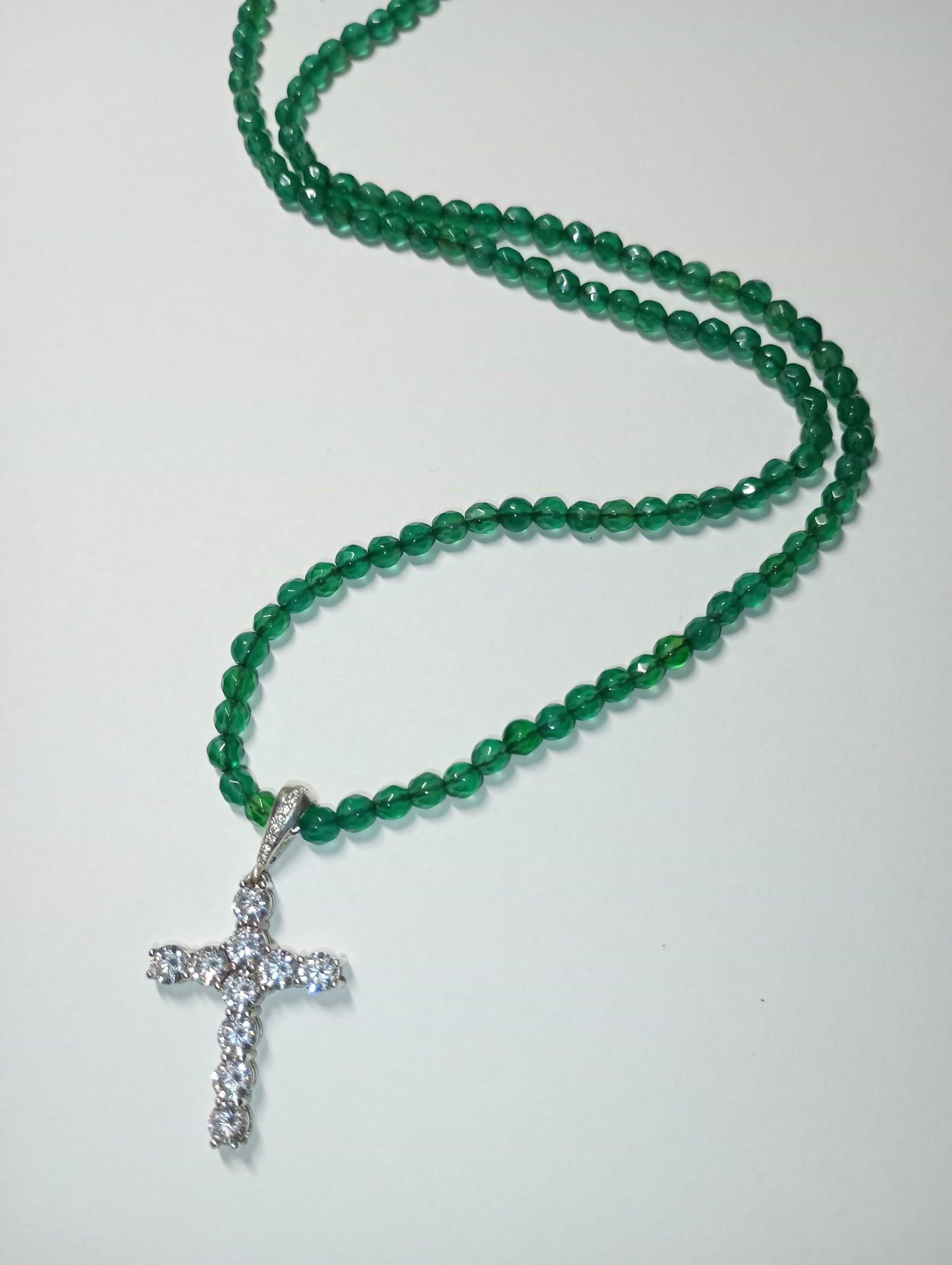 collana agata verde sfaccettata chiusura pendente oro 18kt argento con zirconi moda fashion made in italy