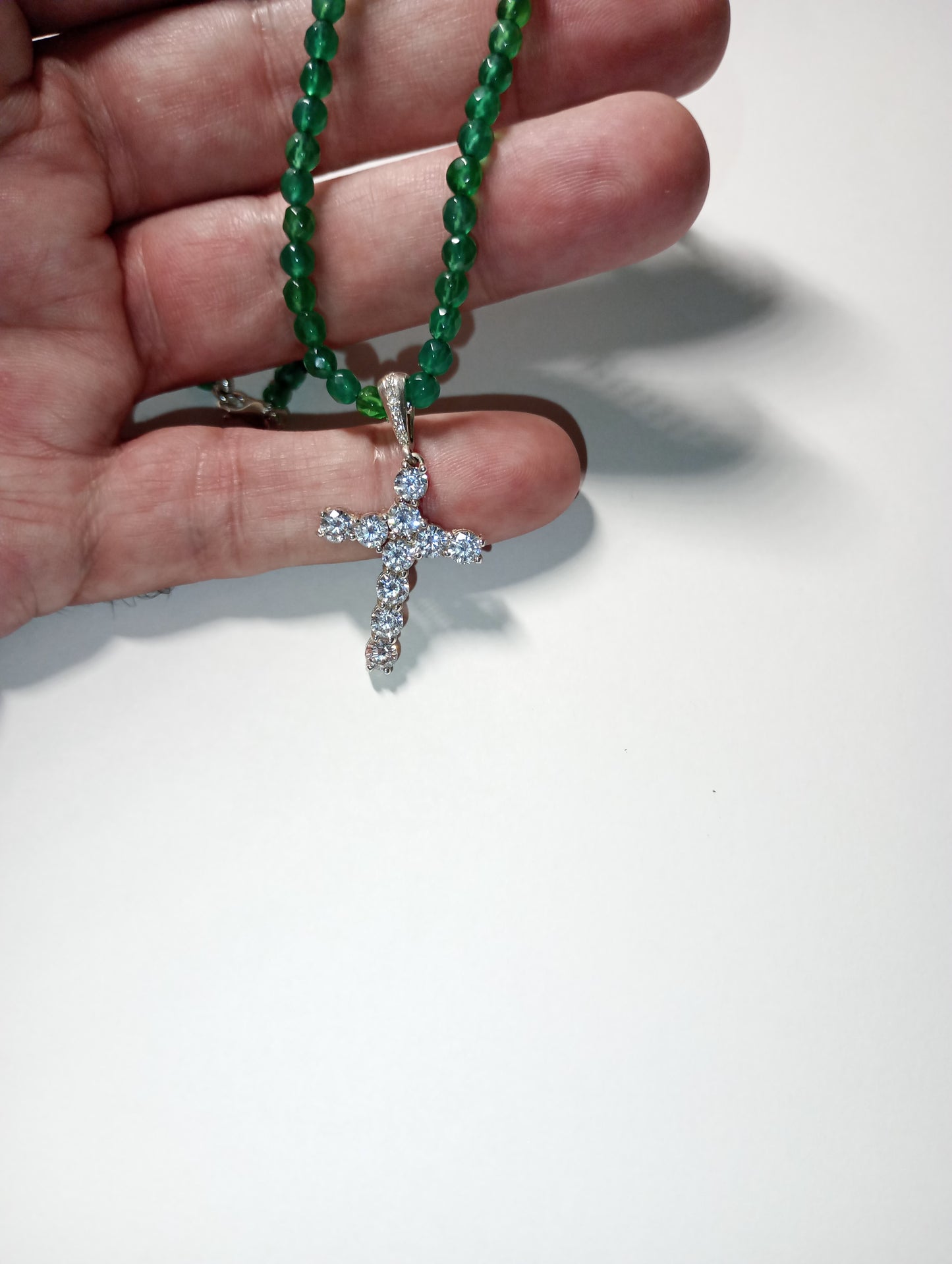 collana agata verde sfaccettata chiusura pendente oro 18kt argento con zirconi moda fashion made in italy