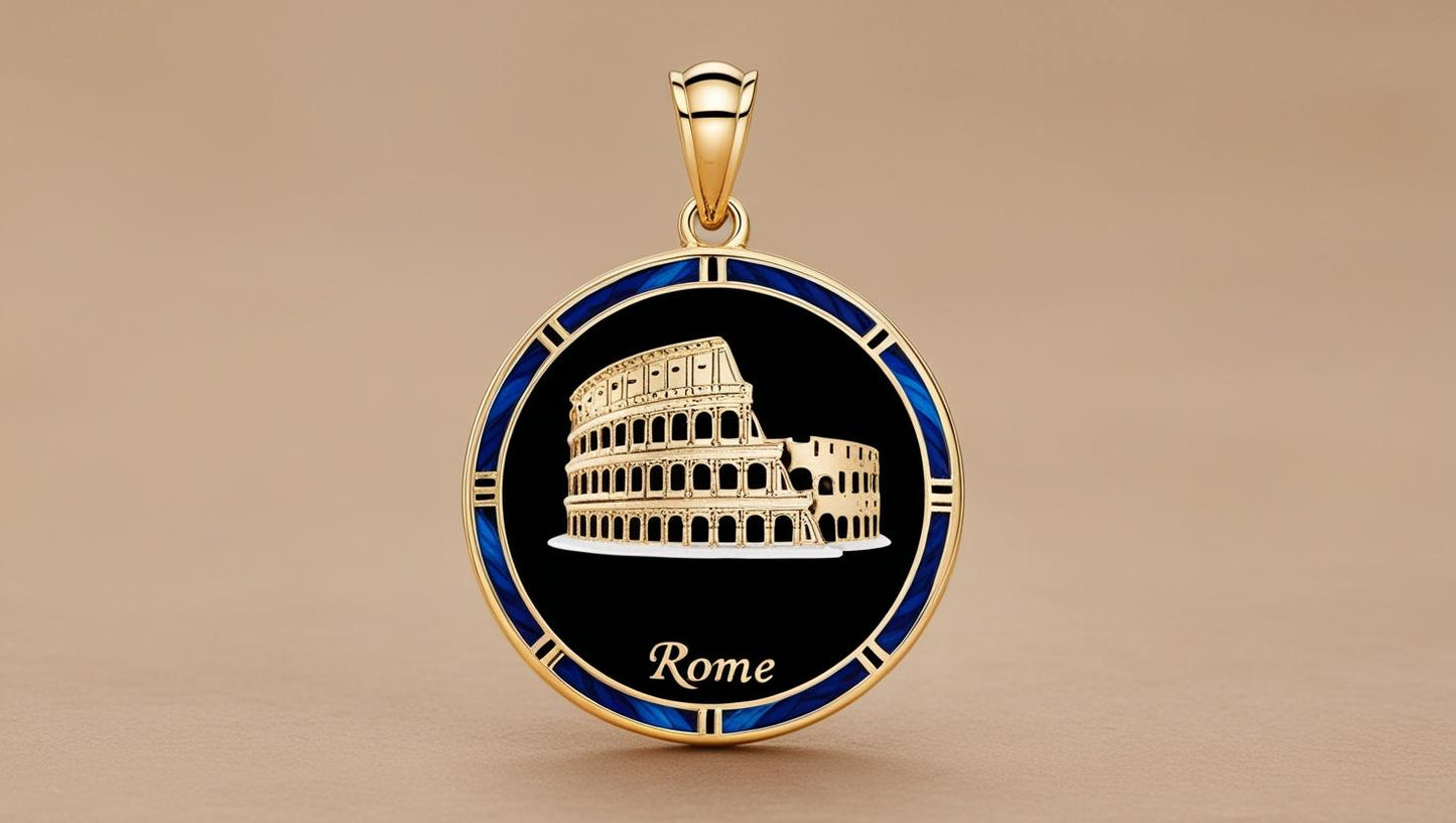 pendente colosseo roma argento oro 18kt uomo unisex donna prezioso storia antica lottatori e leoni made in italy