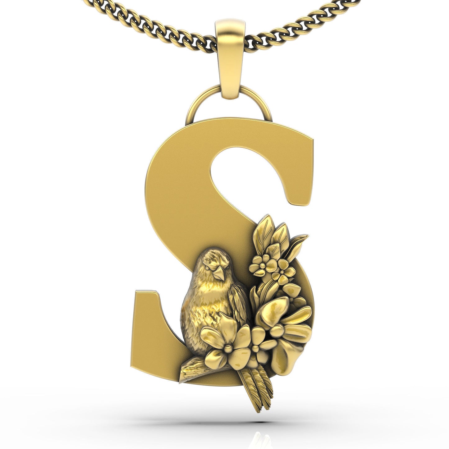 pendente lettera nome uccello in fiore design argento oro 18kt regalo unisex fidanzamento compleanno