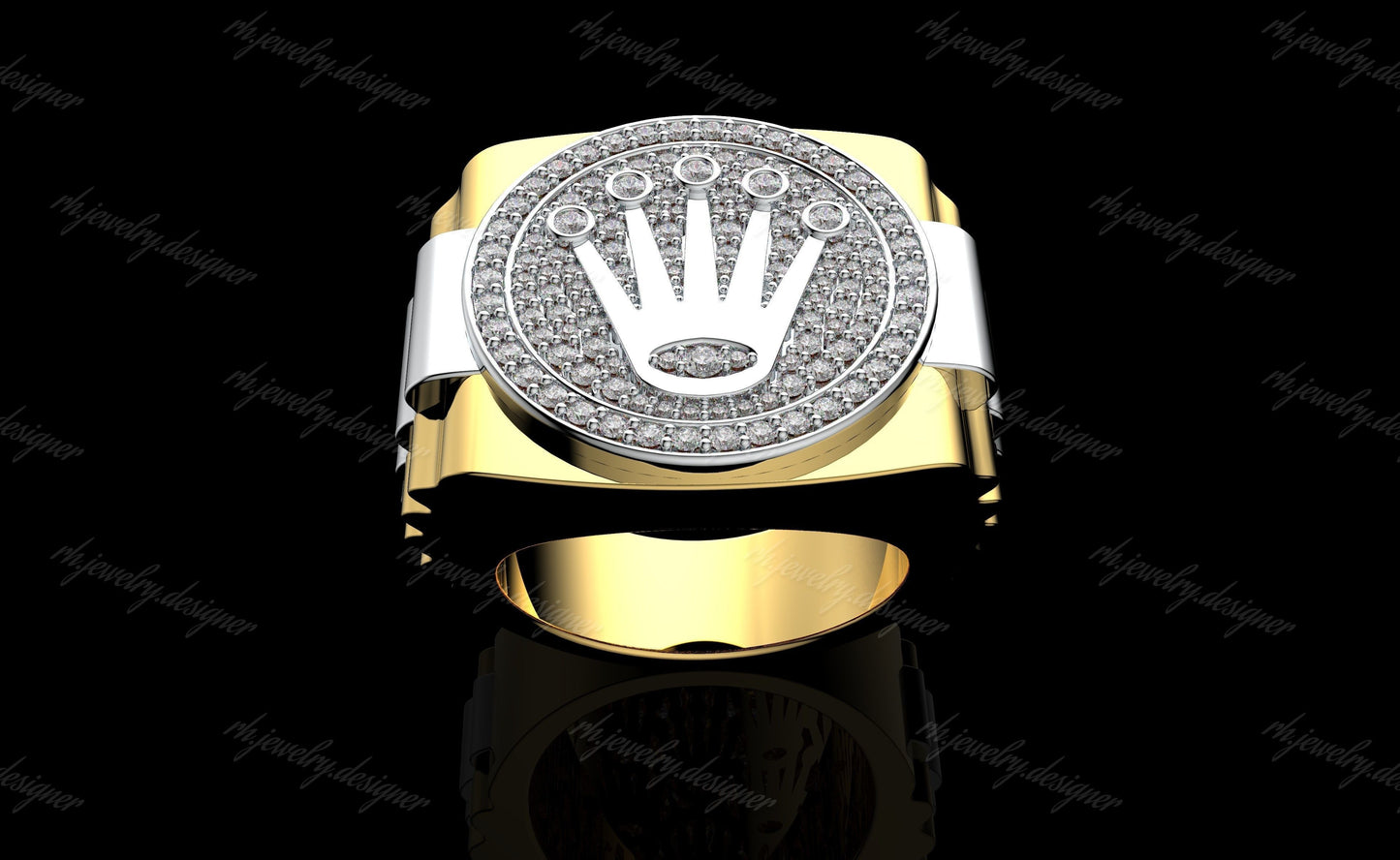 anello rolex corona oro 14kt 18kt con diamanti made in italy