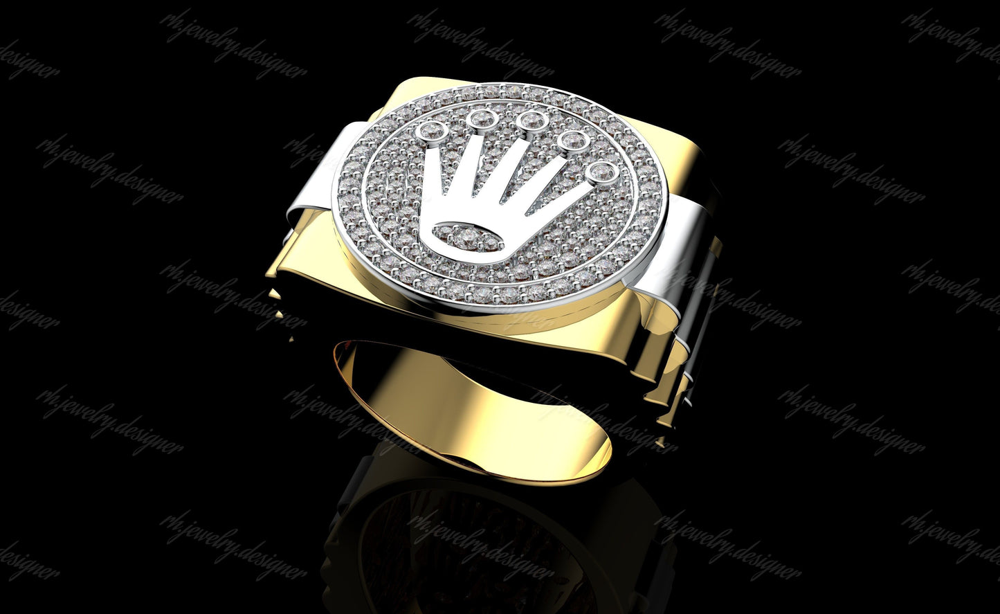 anello rolex corona oro 14kt 18kt con diamanti made in italy